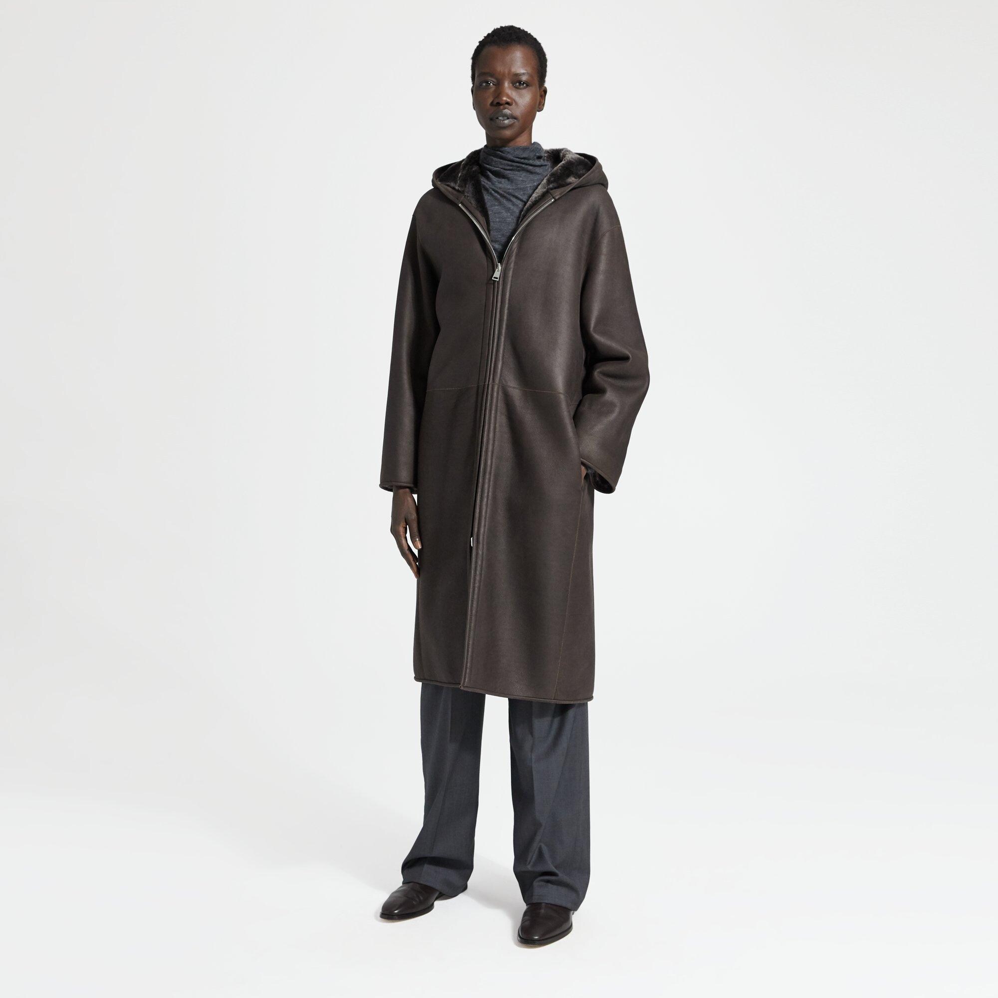 Reversible Silky Shearling Hooded Coat | Theory