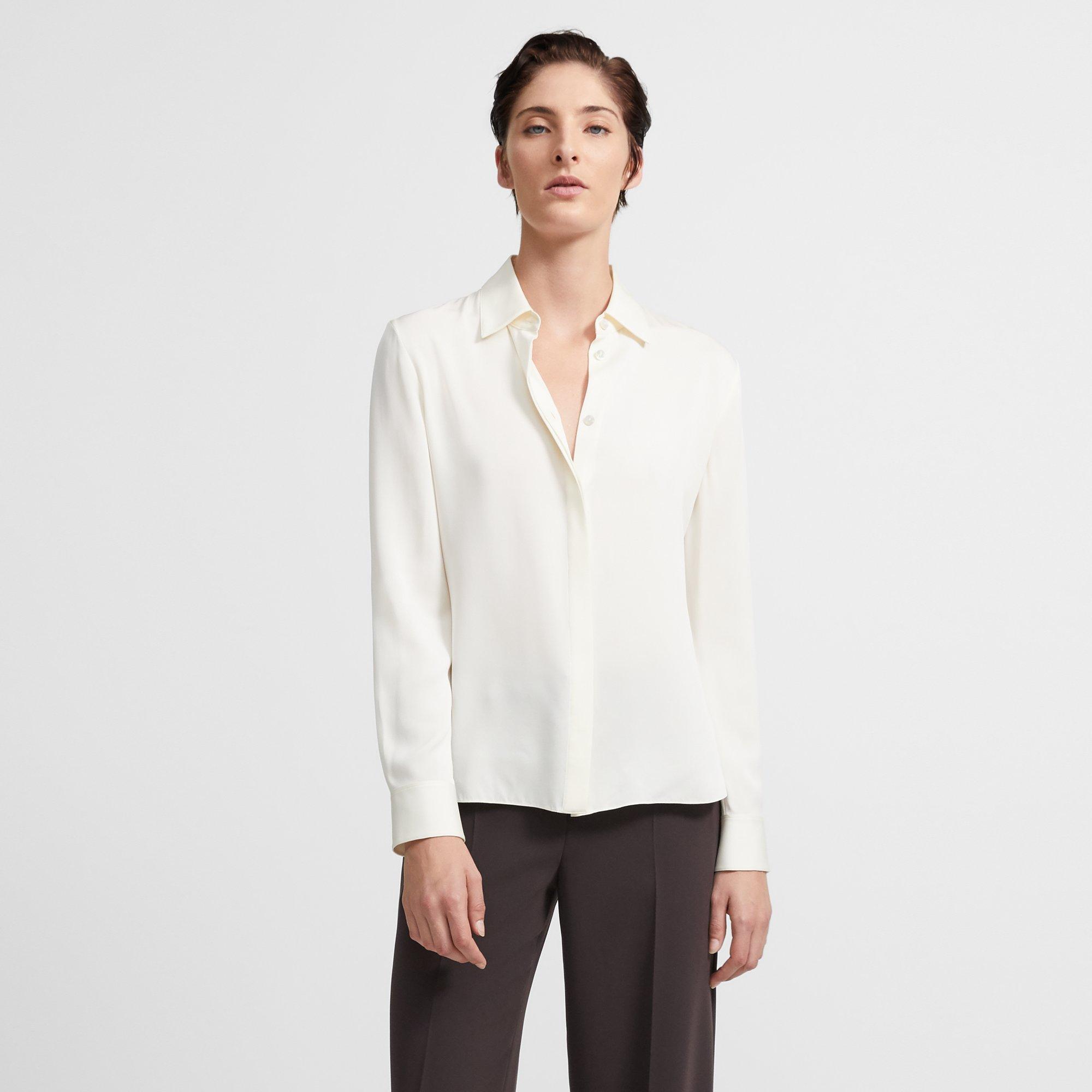 Fitted Shirt in Stretch Silk | Theory