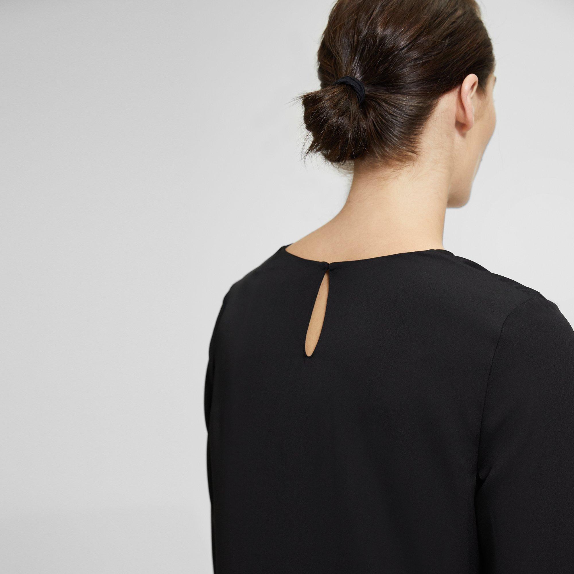 Stretch Silk Long-Sleeve Crewneck Top