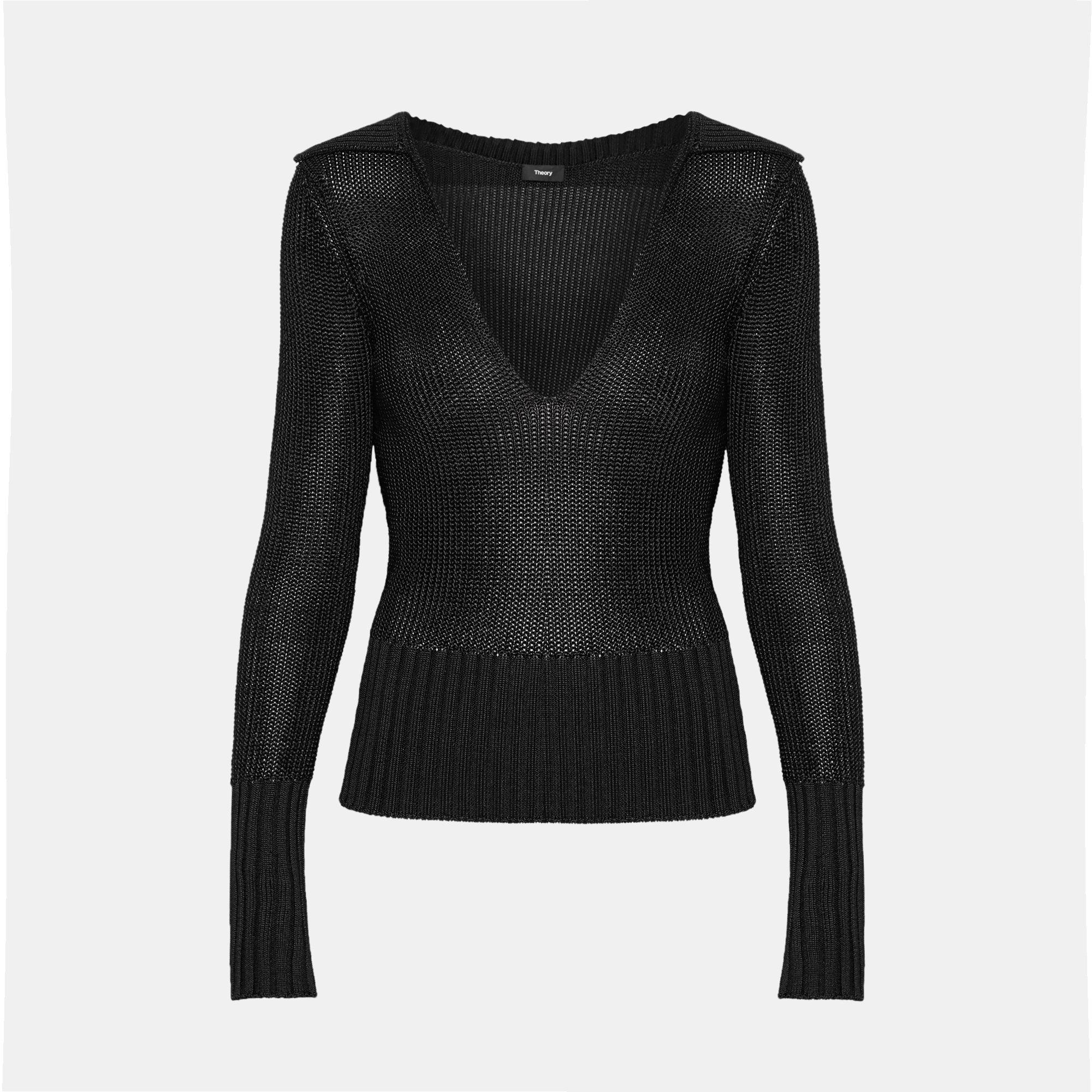 Draped Collar V-Neck Sweater