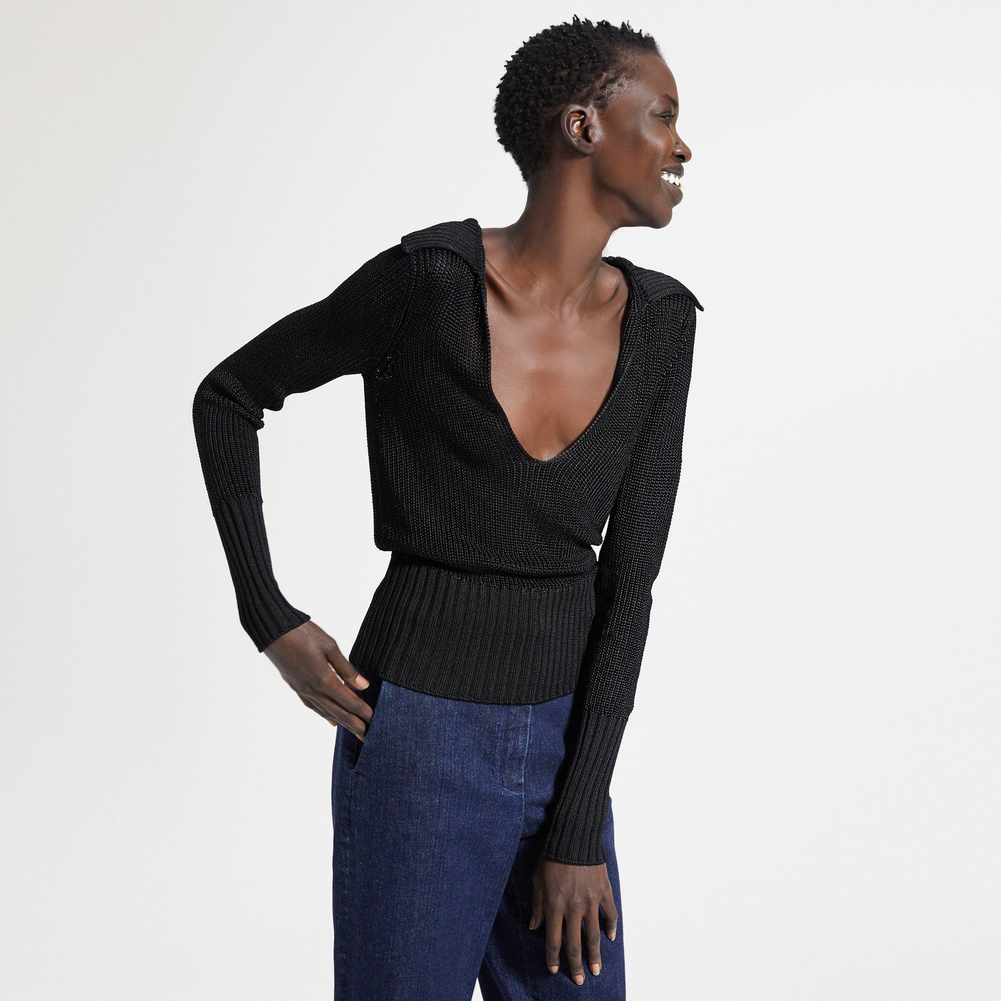 Draped Collar V-Neck Sweater