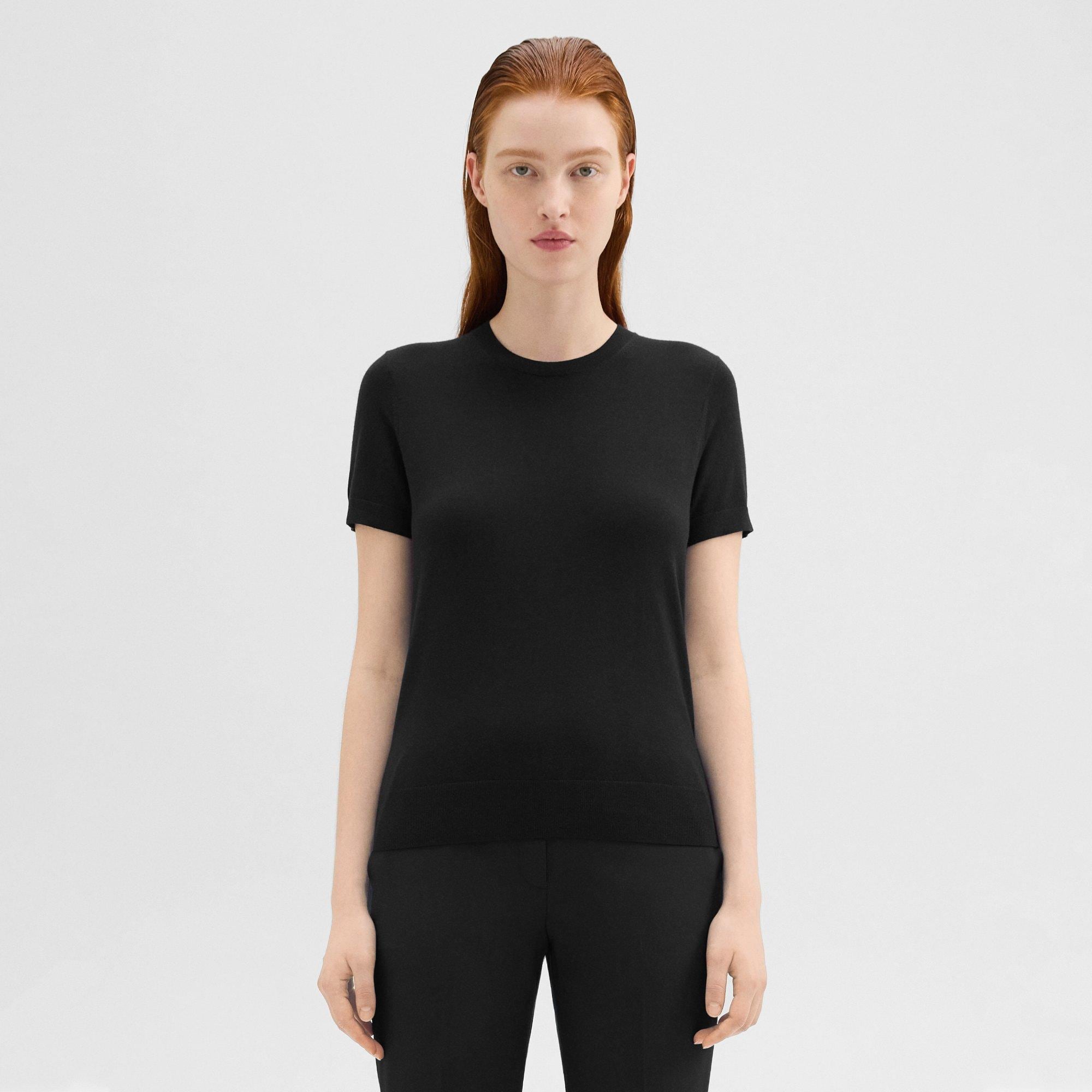 Black Regal Wool Short-Sleeve Sweater | Theory