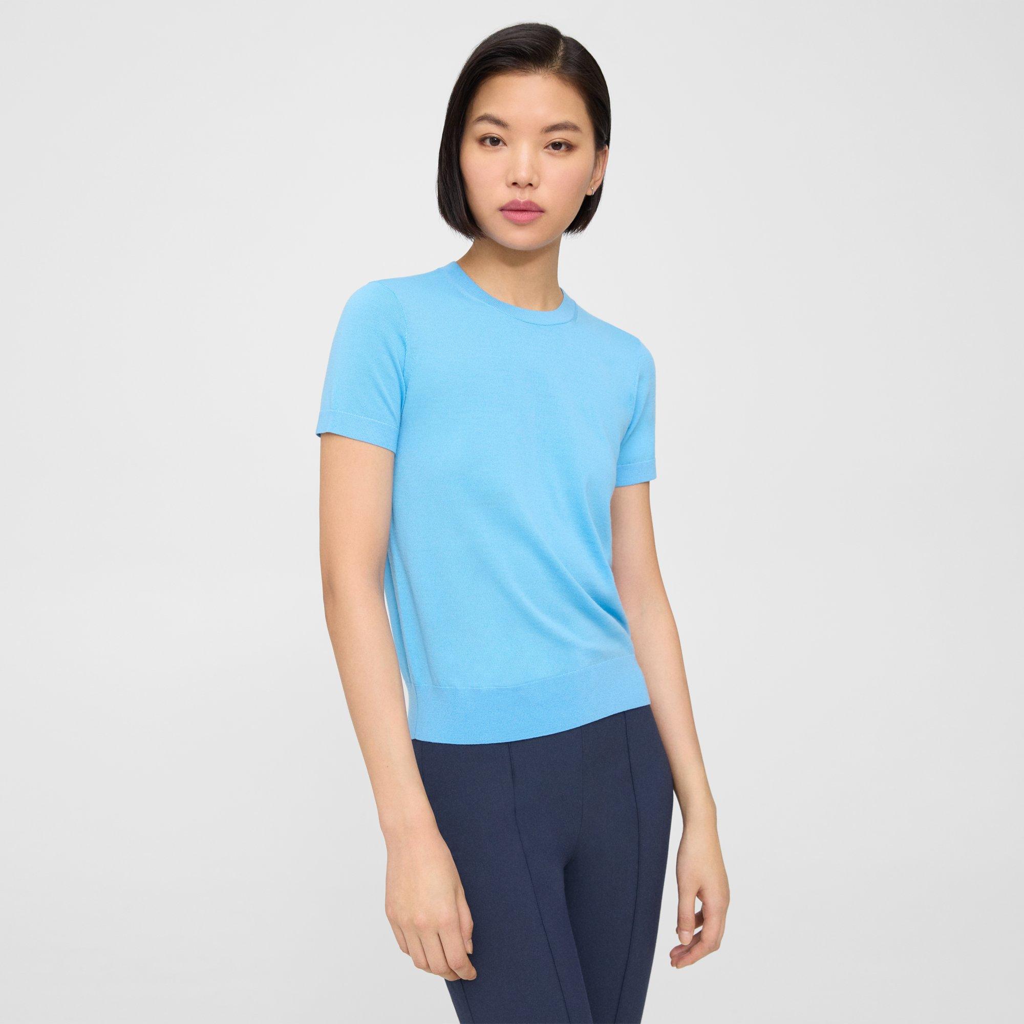 Blue Regal Wool Short-Sleeve Sweater | Theory