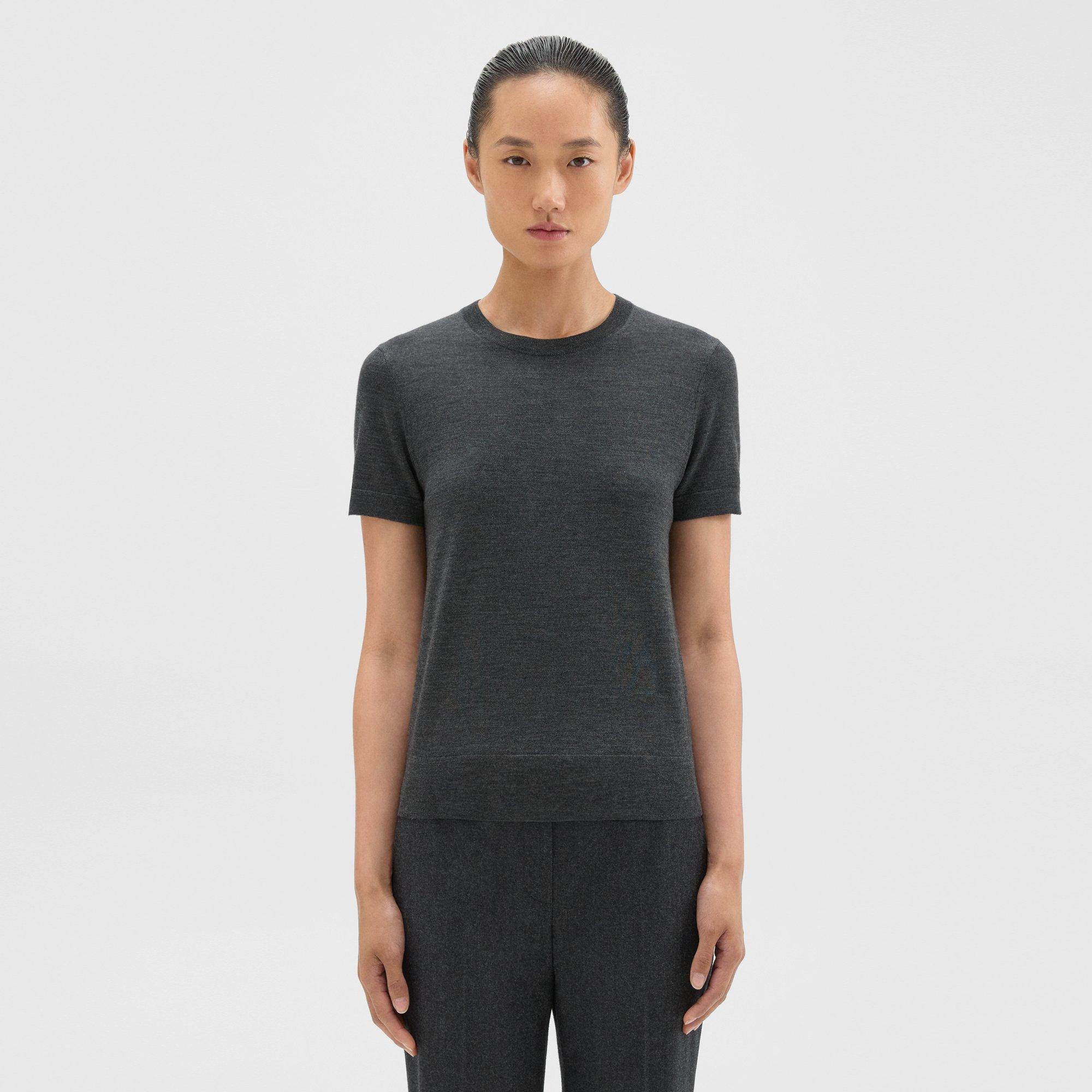 Theory Short-Sleeve Sweater in Regal Wool