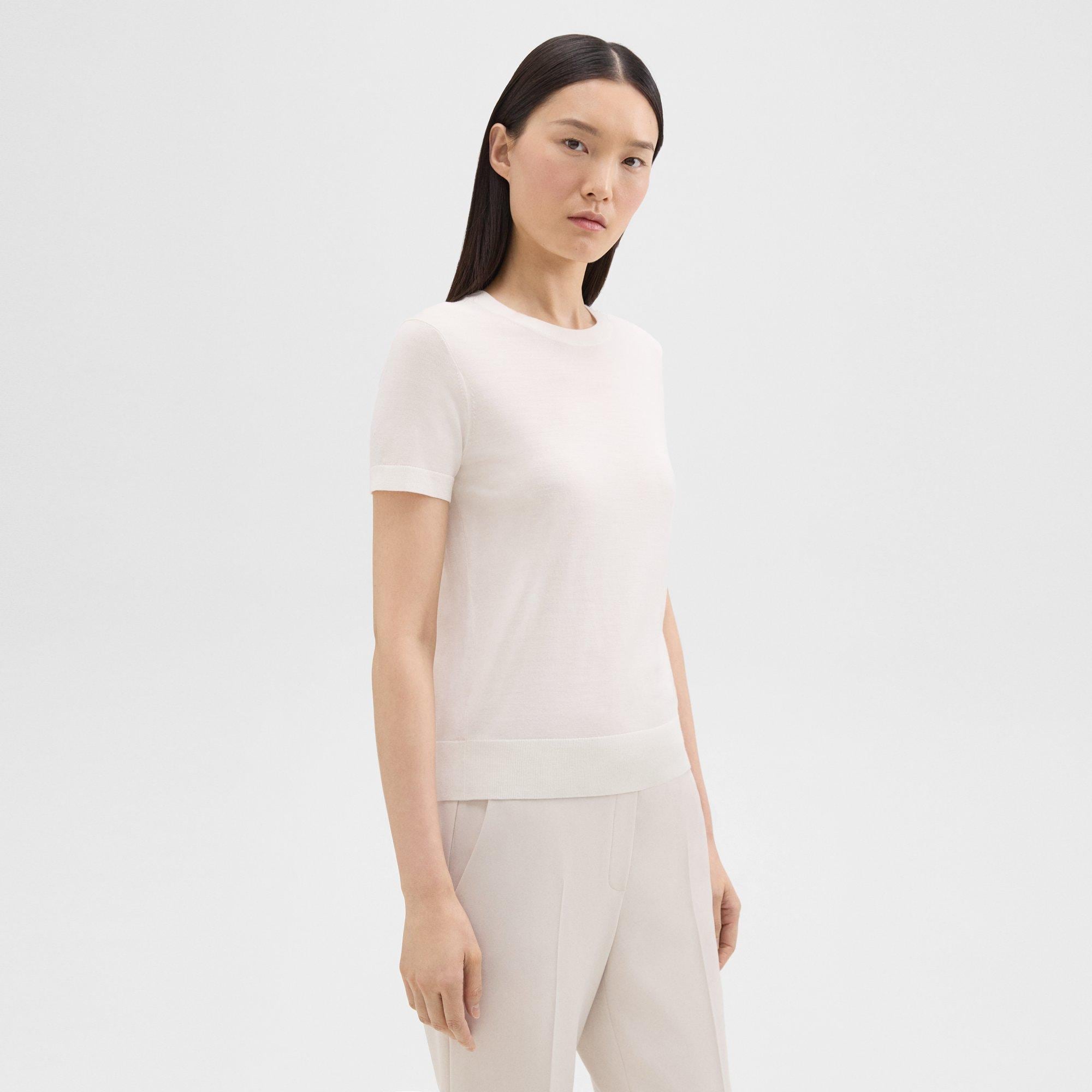 White Regal Wool Short-Sleeve Sweater | Theory