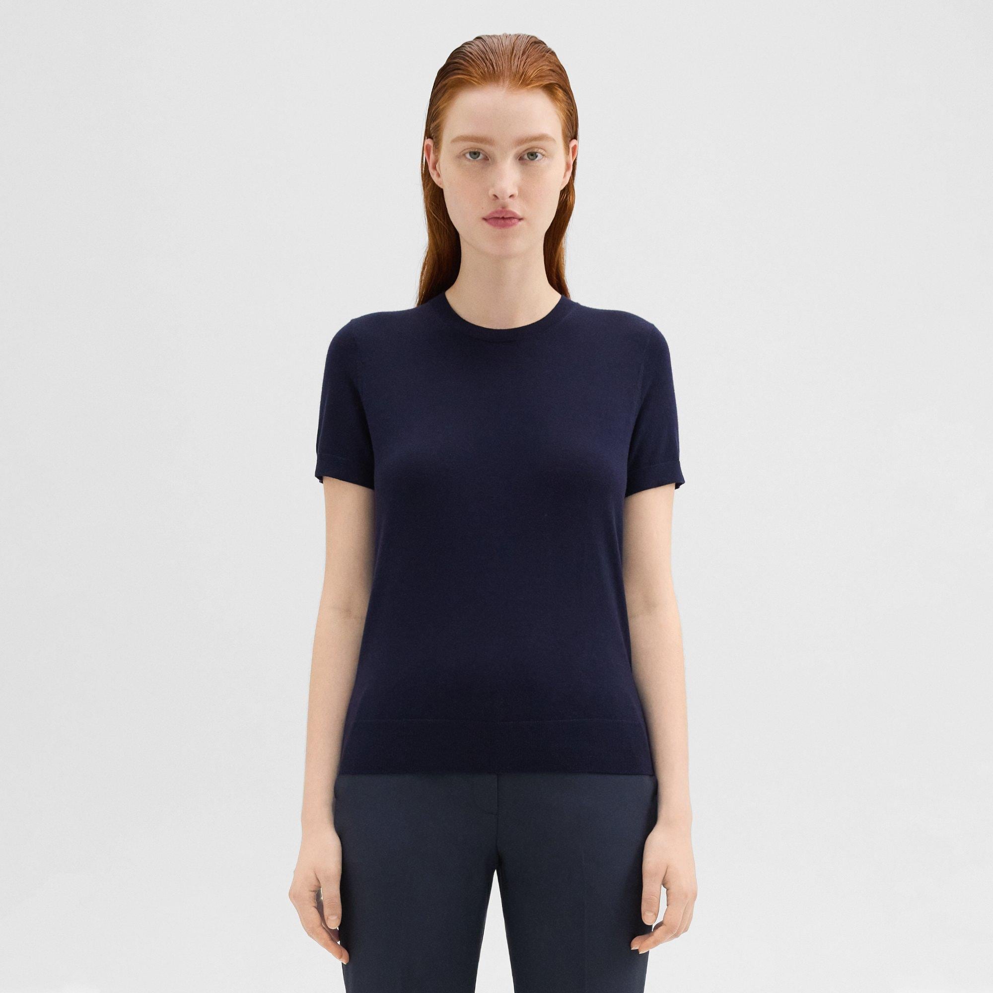 Blue Regal Wool Short-Sleeve Sweater | Theory