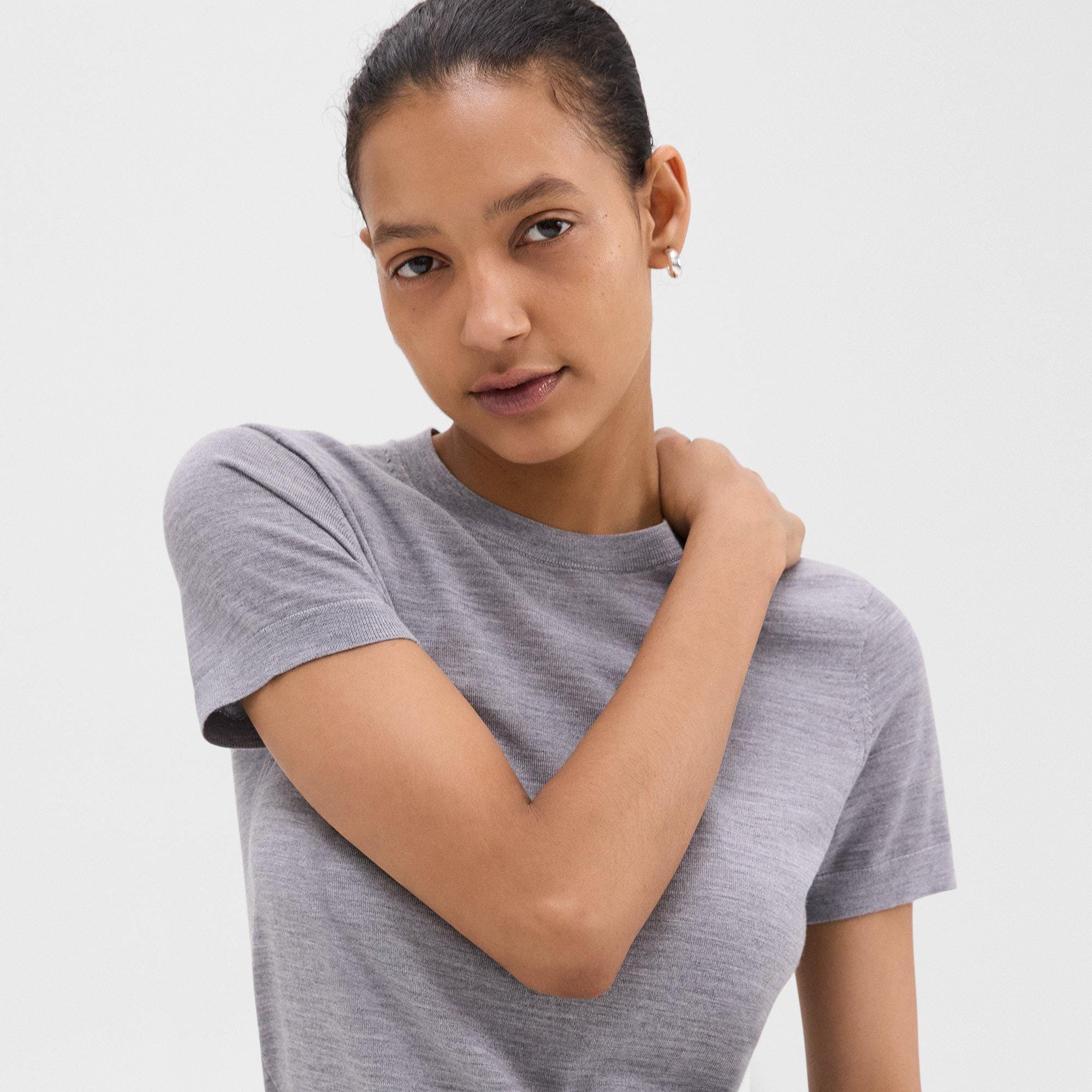 Grey Regal Wool Short-Sleeve Sweater | Theory