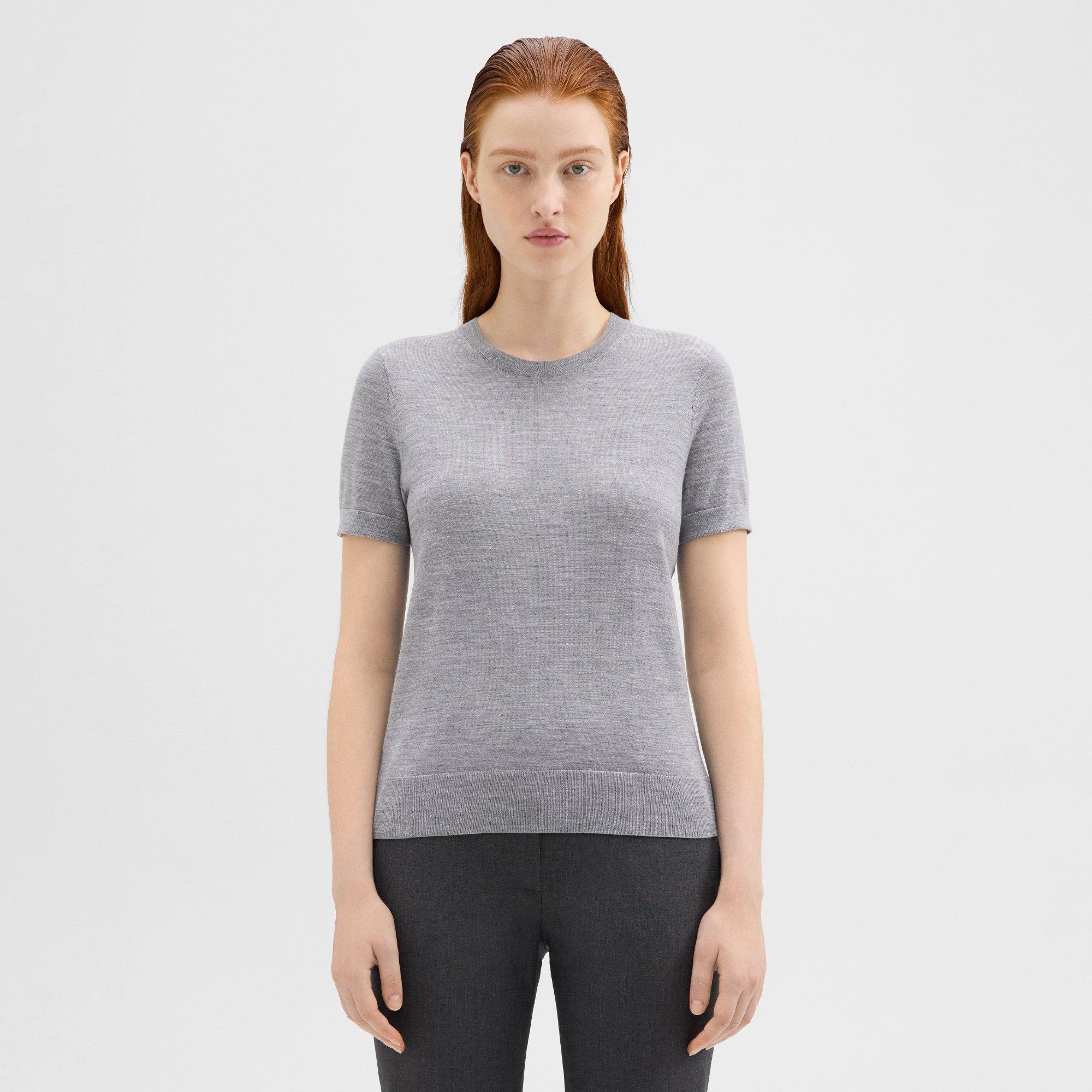 Grey Regal Wool Short-Sleeve Sweater | Theory