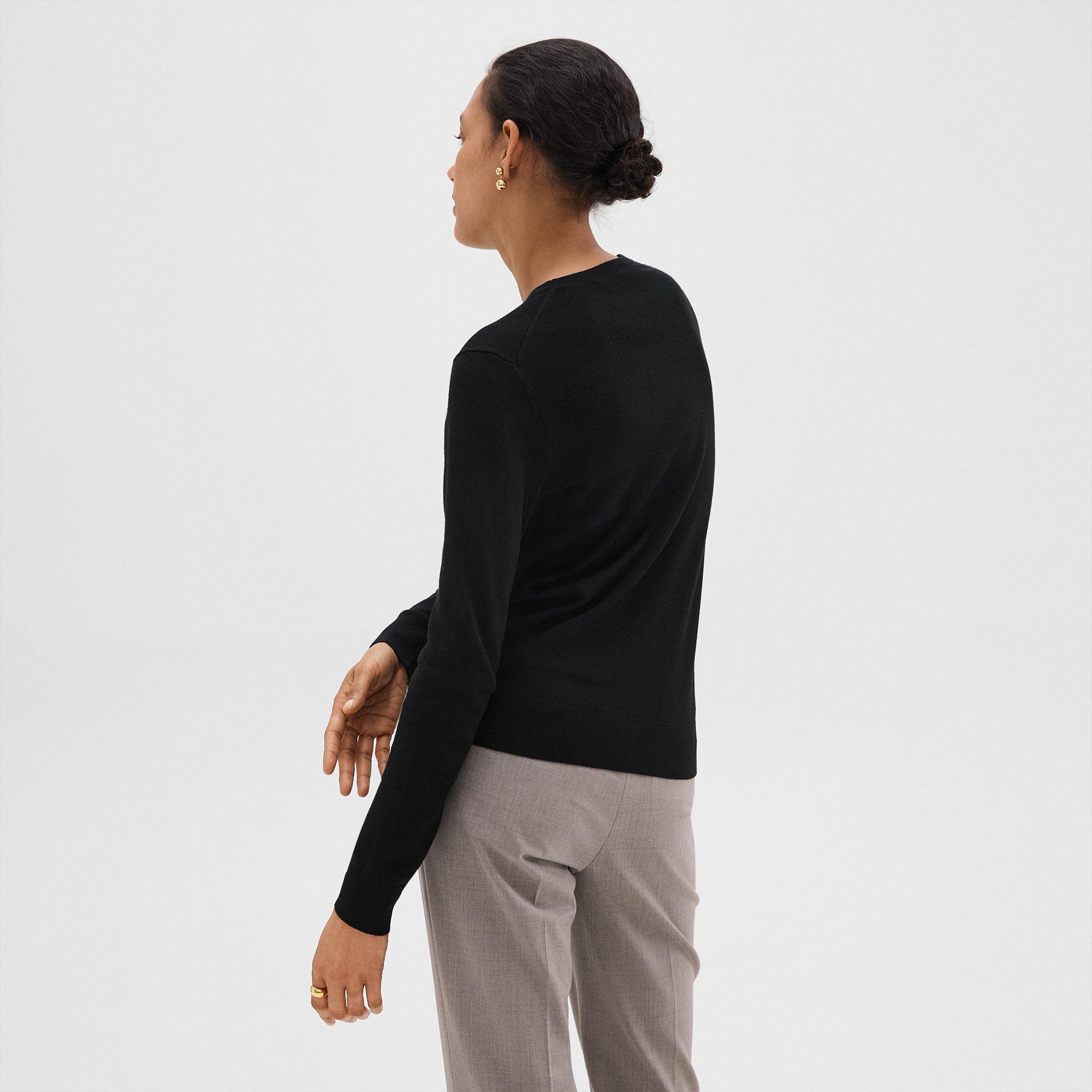 Black Regal Wool Crewneck Sweater | Theory