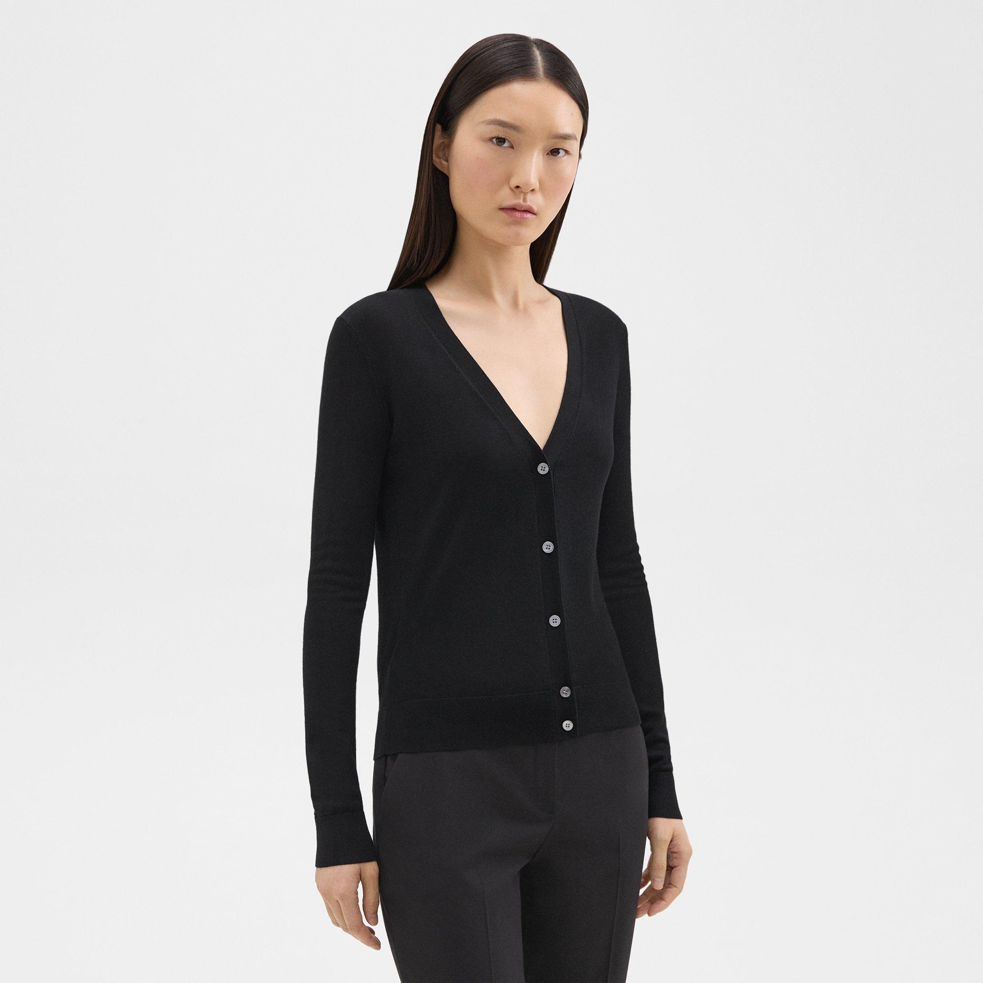 Black Regal Wool V-Neck Cardigan | Theory