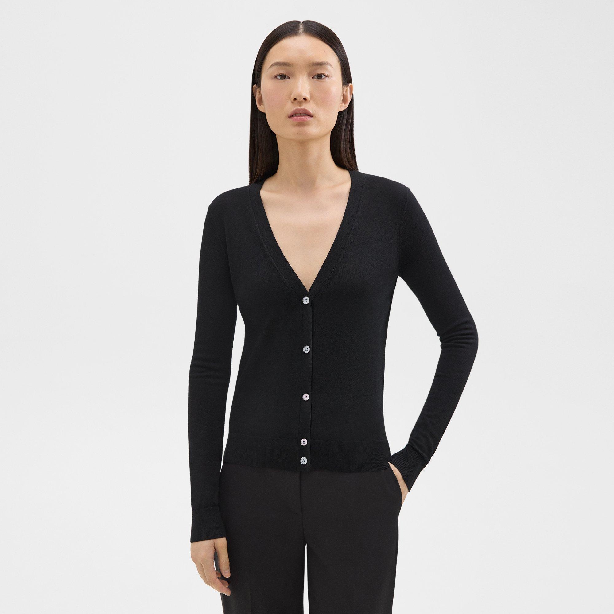 Black Regal Wool V-Neck Cardigan | Theory