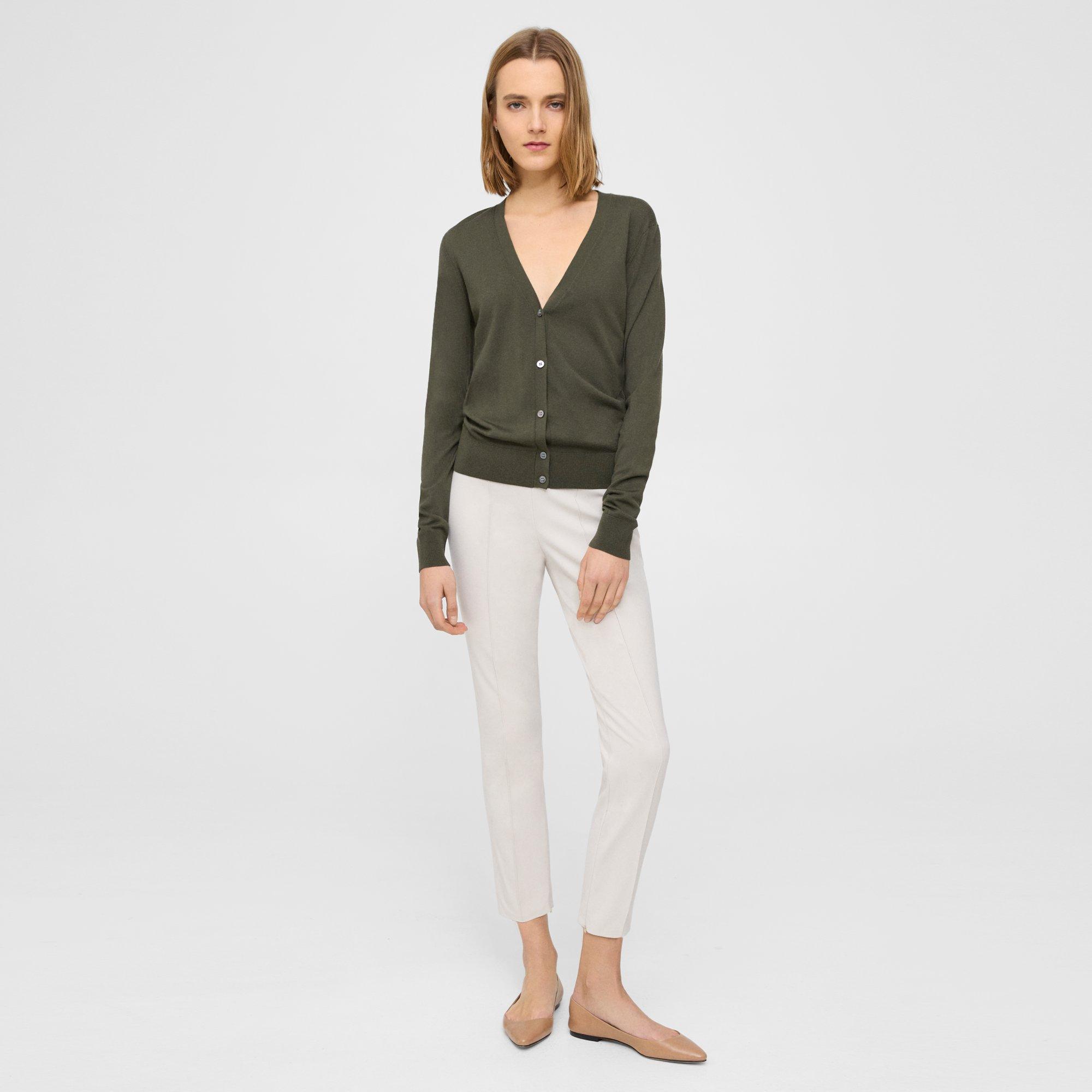 Green Regal Wool V-Neck Cardigan | Theory