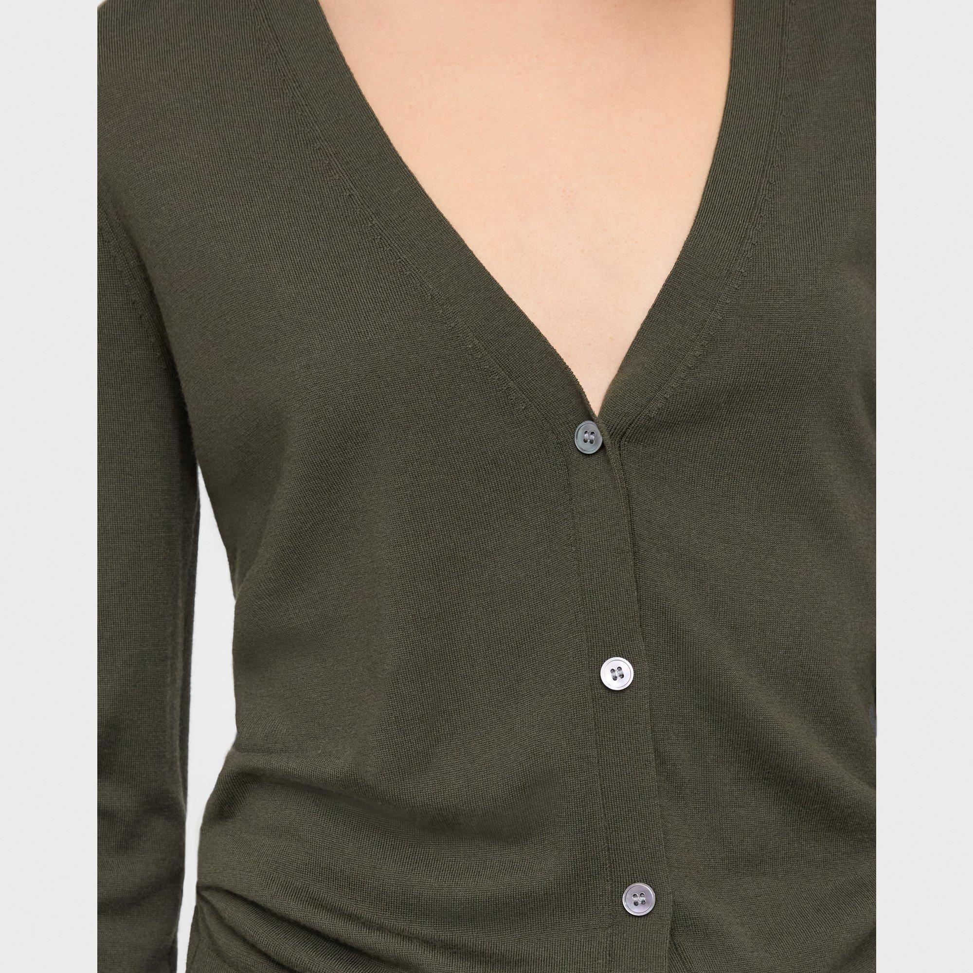 Green Regal Wool V-Neck Cardigan | Theory