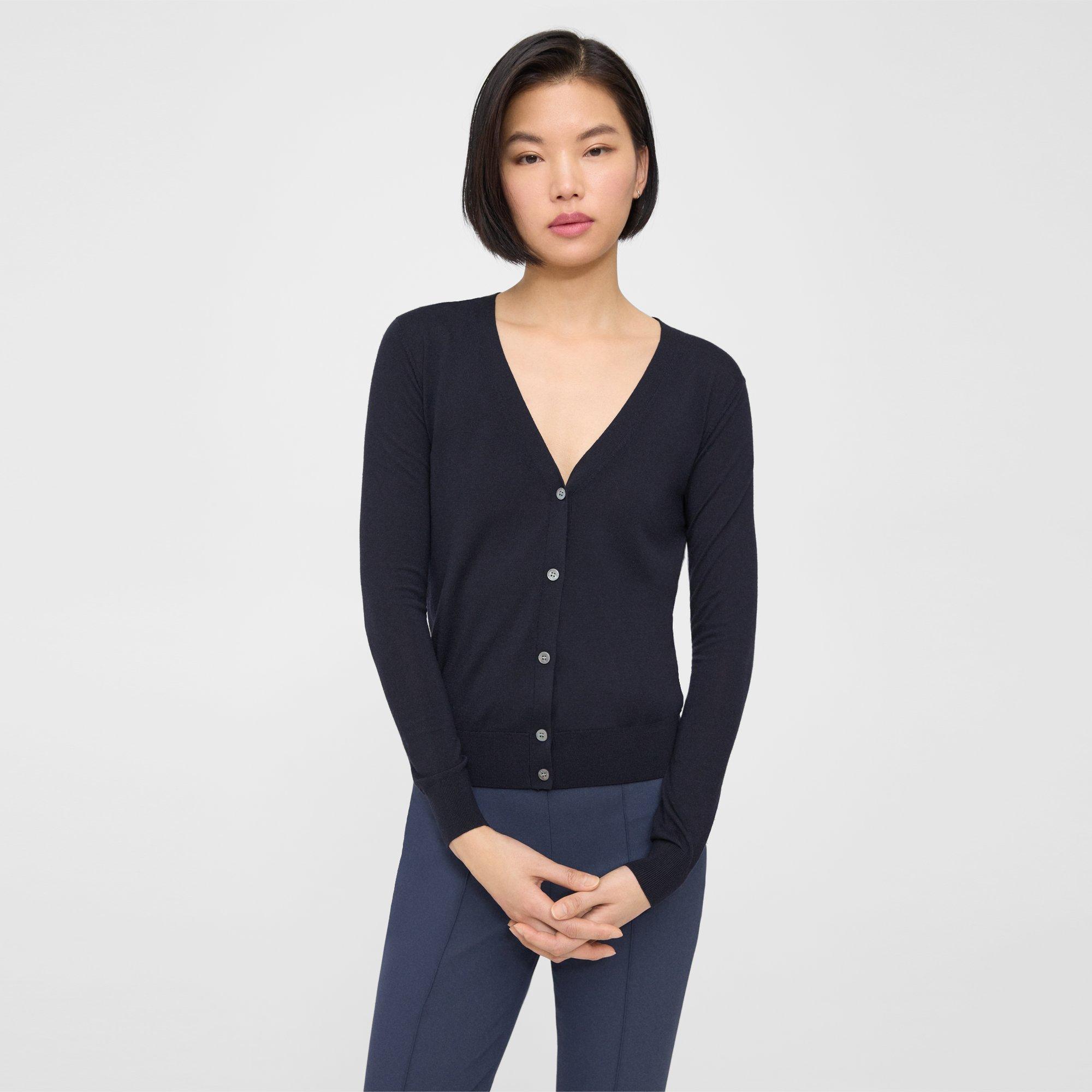 띠어리 가디건 Theory V-Neck Cardigan in Regal Wool,DEEP NAVY