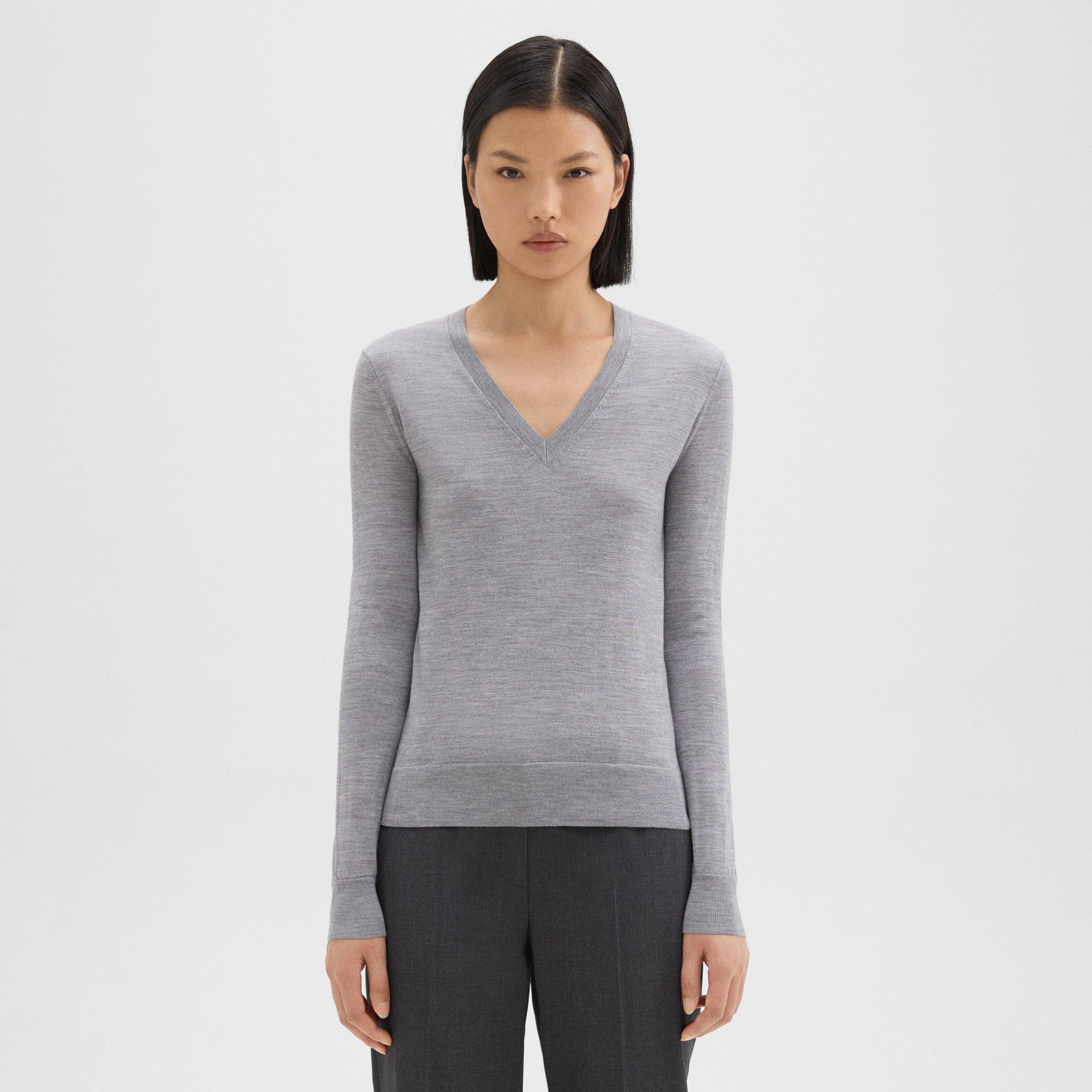 Theory V-Neck Sweater in Merino Wool