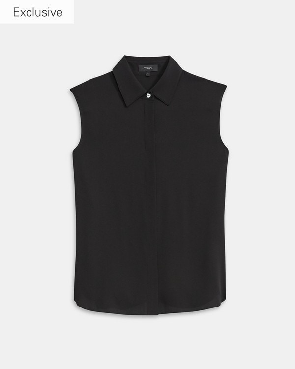 Fitted Sleeveless Shirt in Stretch Silk