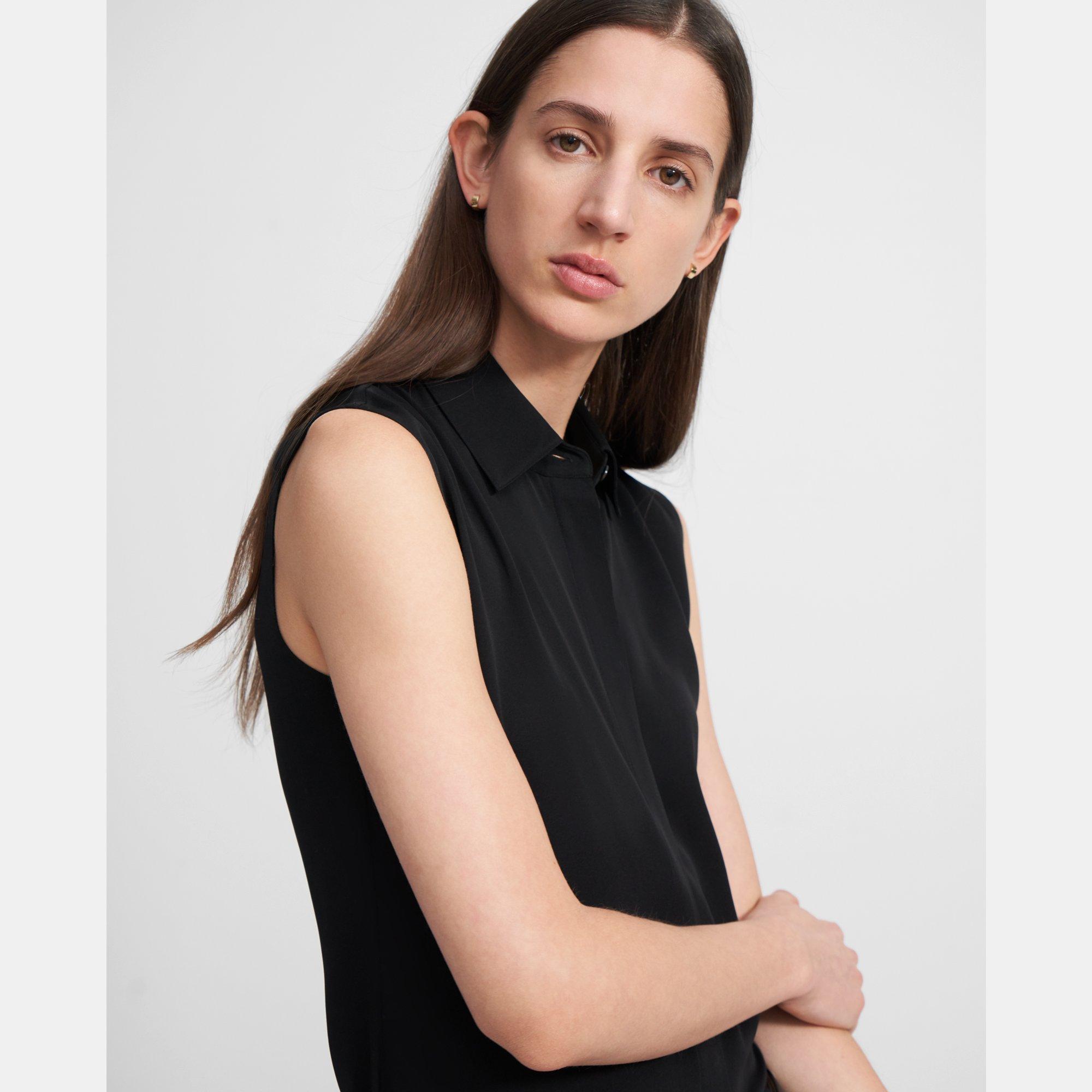Fitted Sleeveless Shirt in Stretch Silk