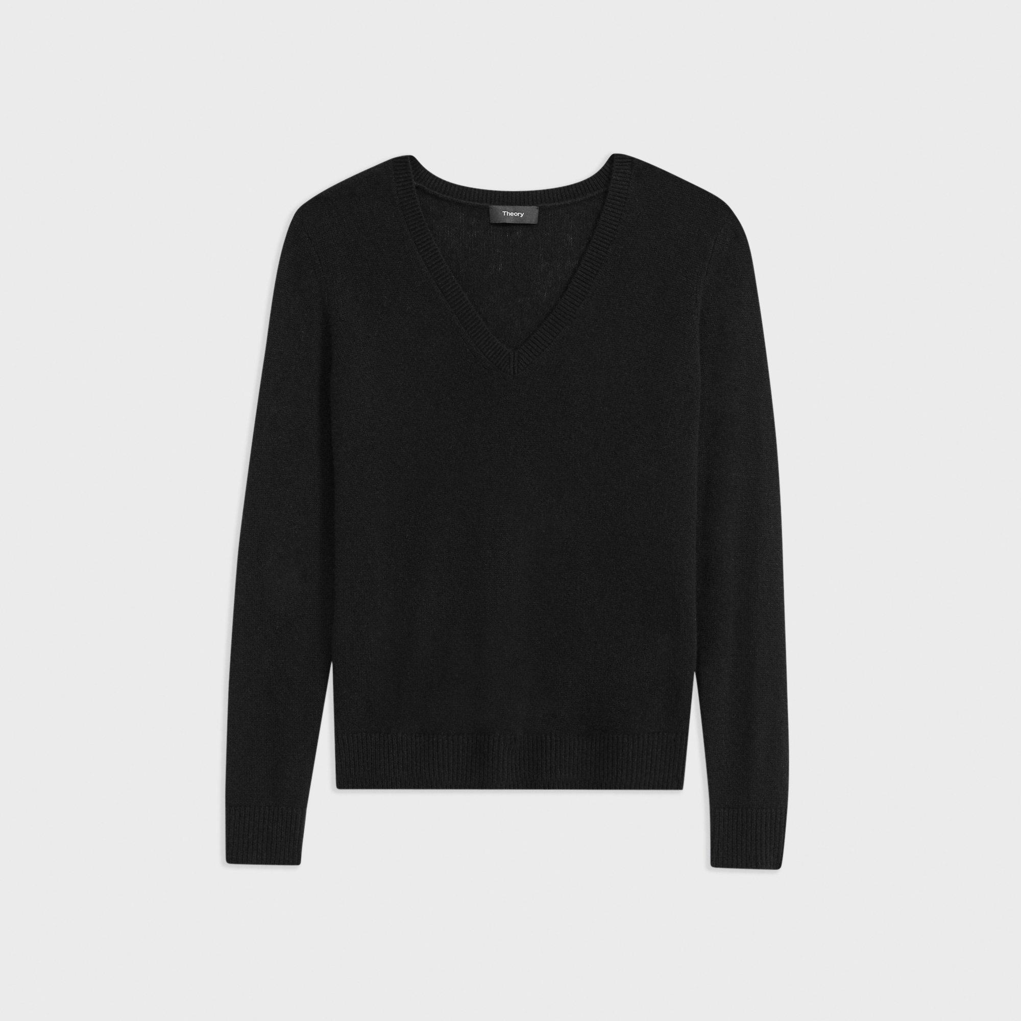 Black Feather Cashmere V-Neck Sweater | Theory