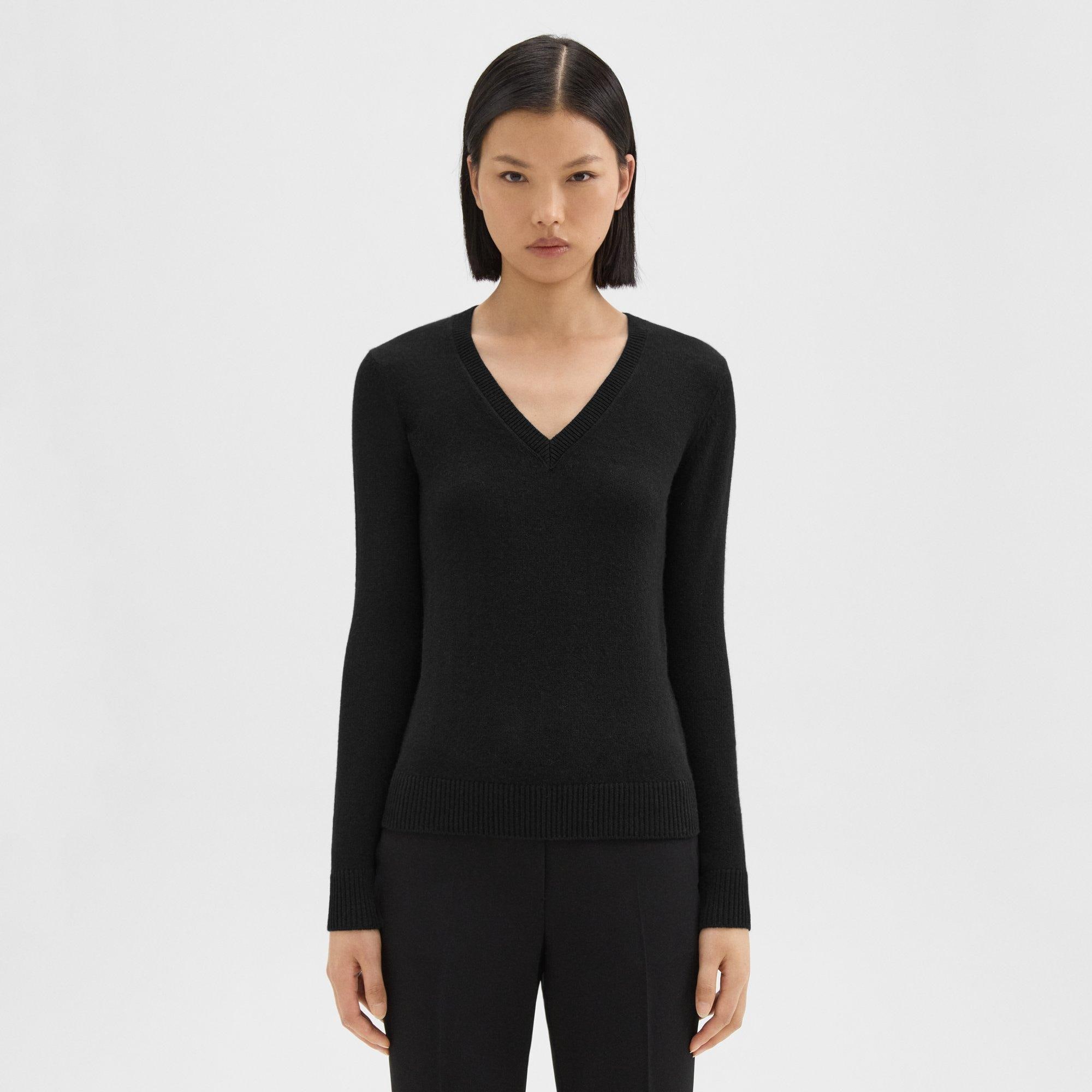 Black cashmere v neck sweater cheap women's