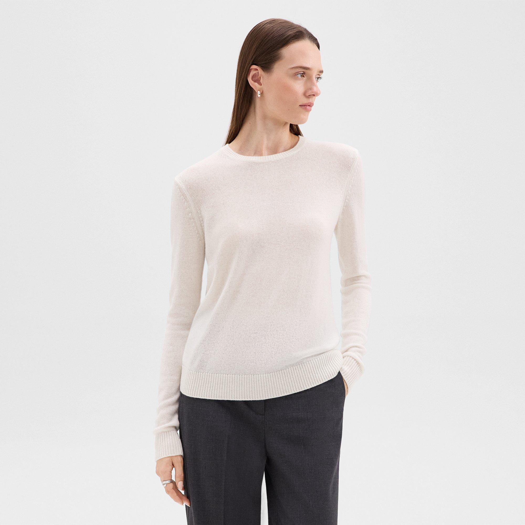 띠어리 Theory Crewneck Sweater in Feather Cashmere,IVORY