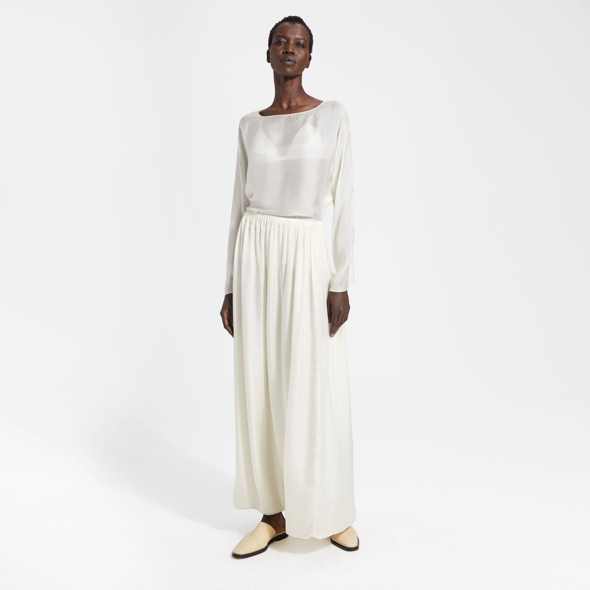 Silk Charmeuse Pull-On Skirt