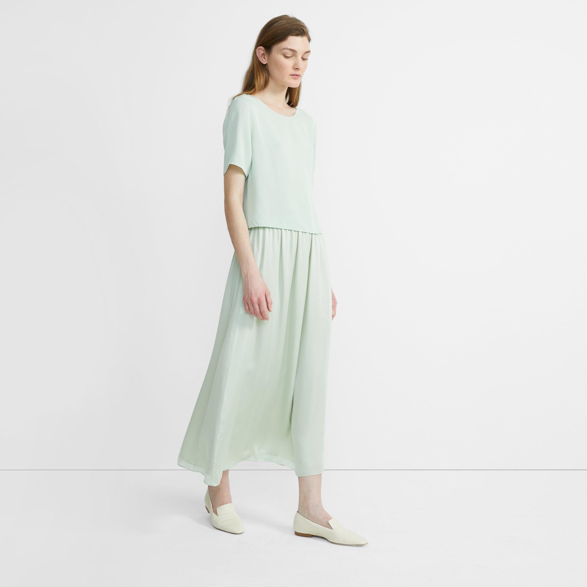 Silk Charmeuse Pull-On Skirt