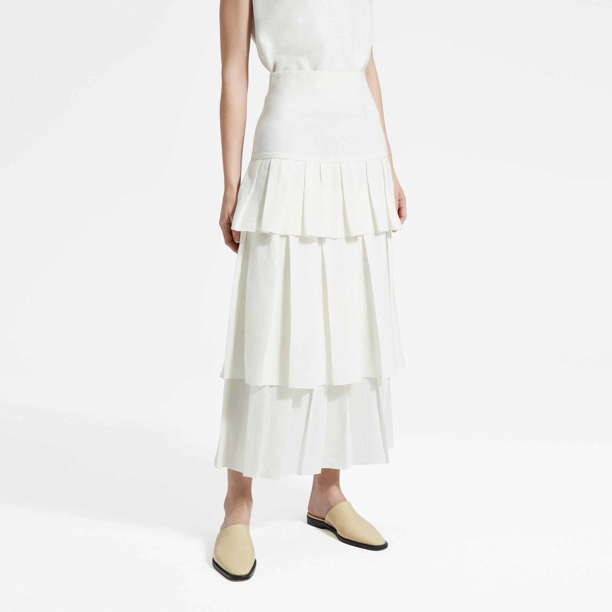 Pure Linen Tier Ruffle Skirt