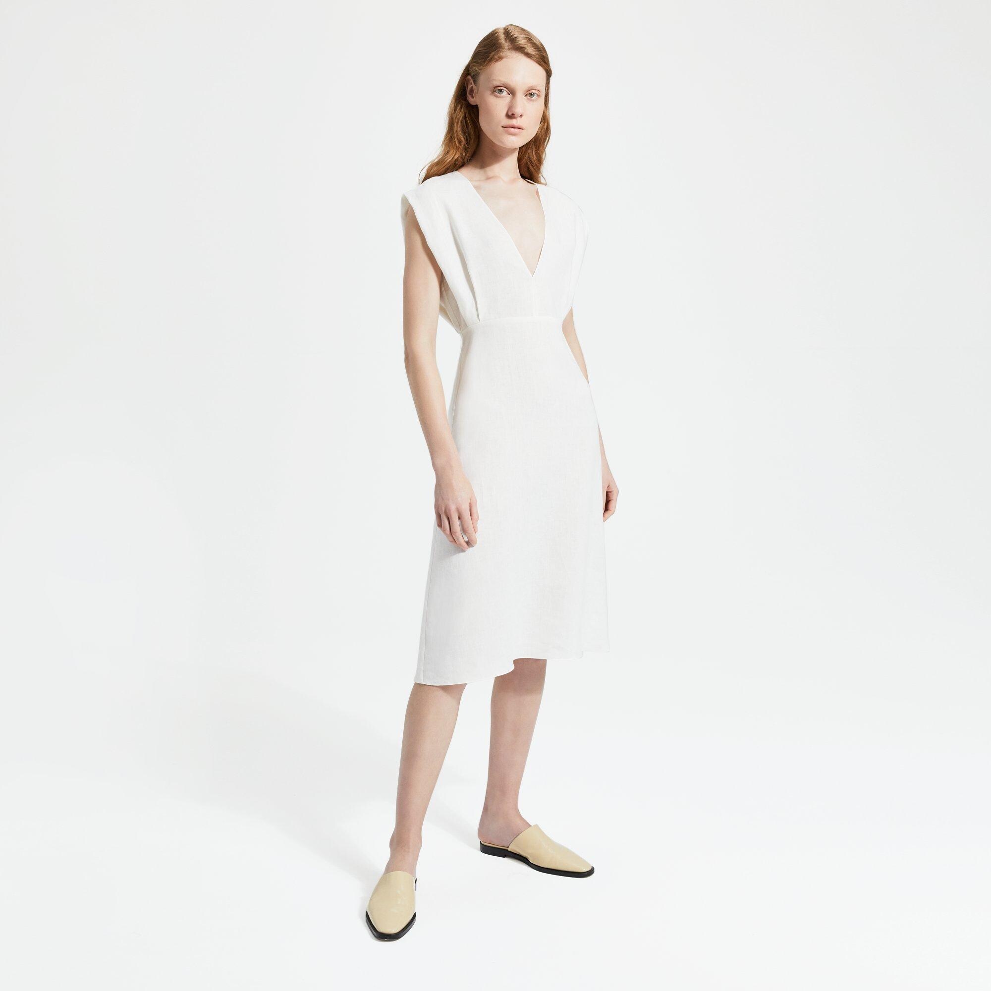 Deep V Easy Dress in Pure Linen