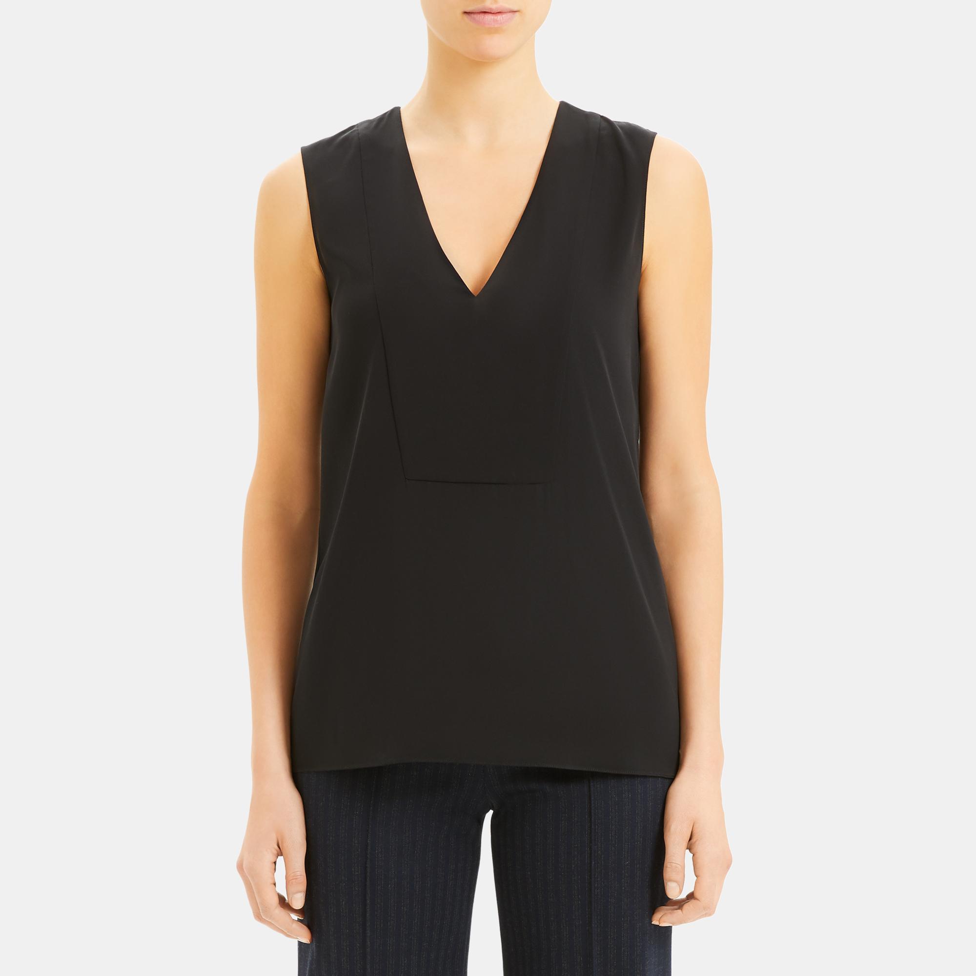 Theory Official Site | Yoke Shell Top in Silk Georgette