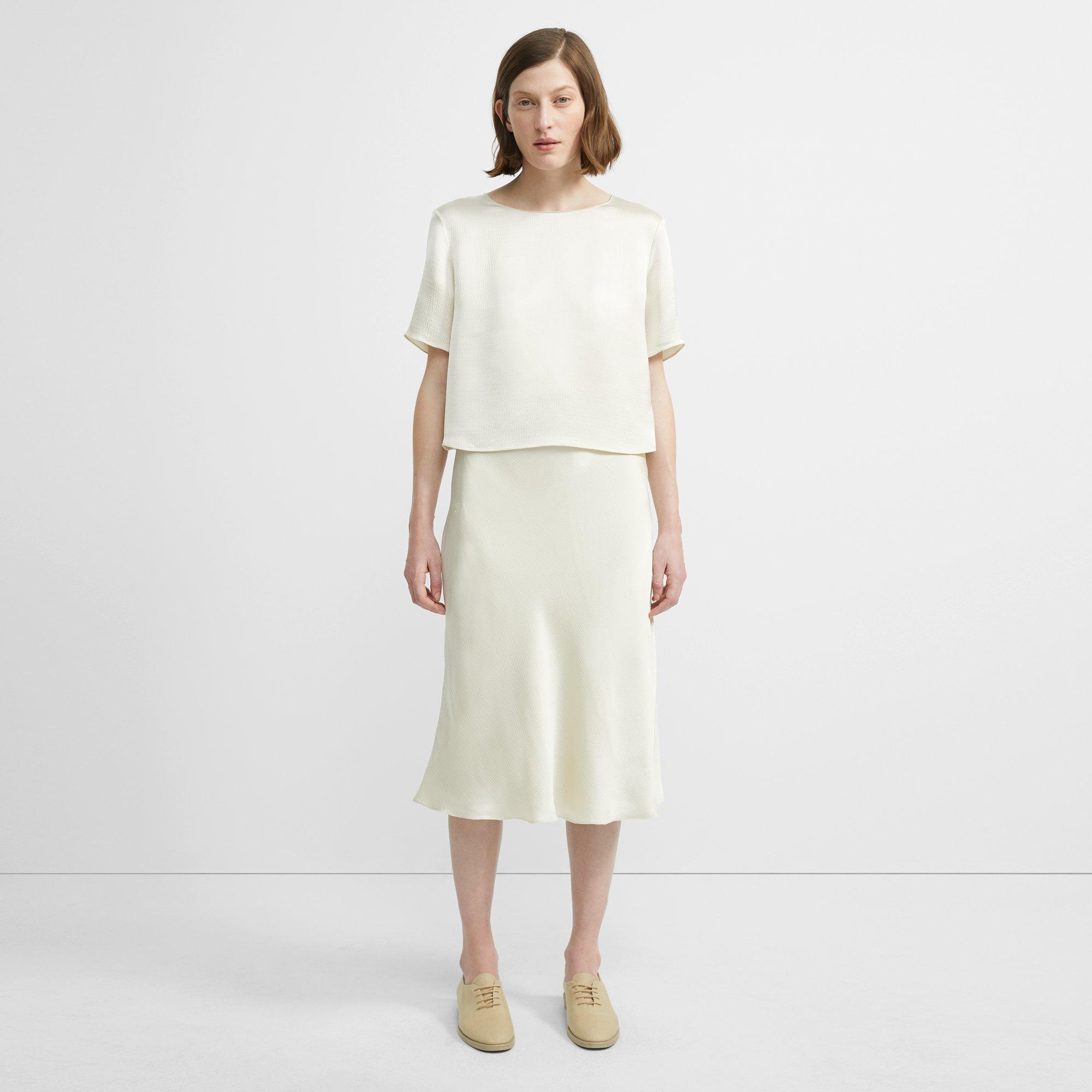 Theory Official Site Hammered Viscose Faux Wrap Skirt