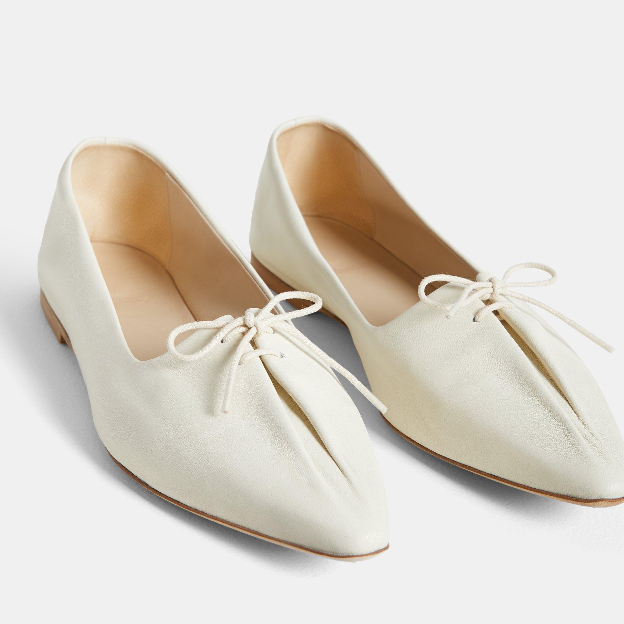Pleated Ballet Flat in Leather