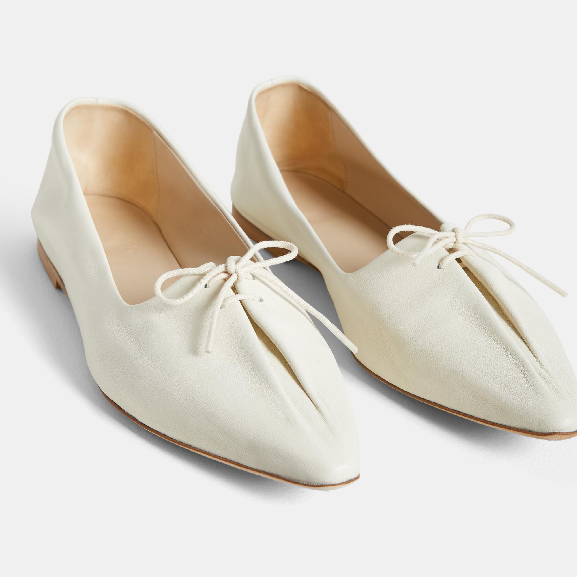 Pleated Ballet Flat in Leather