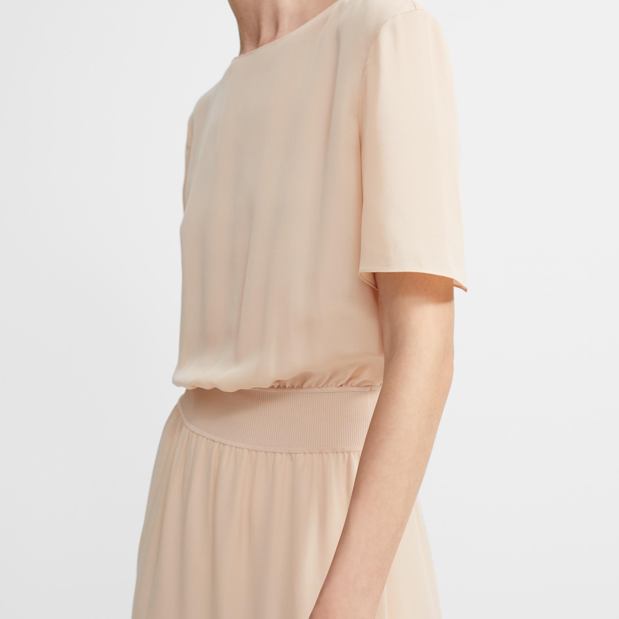 Ribbed Waist Dress in Silk Combo