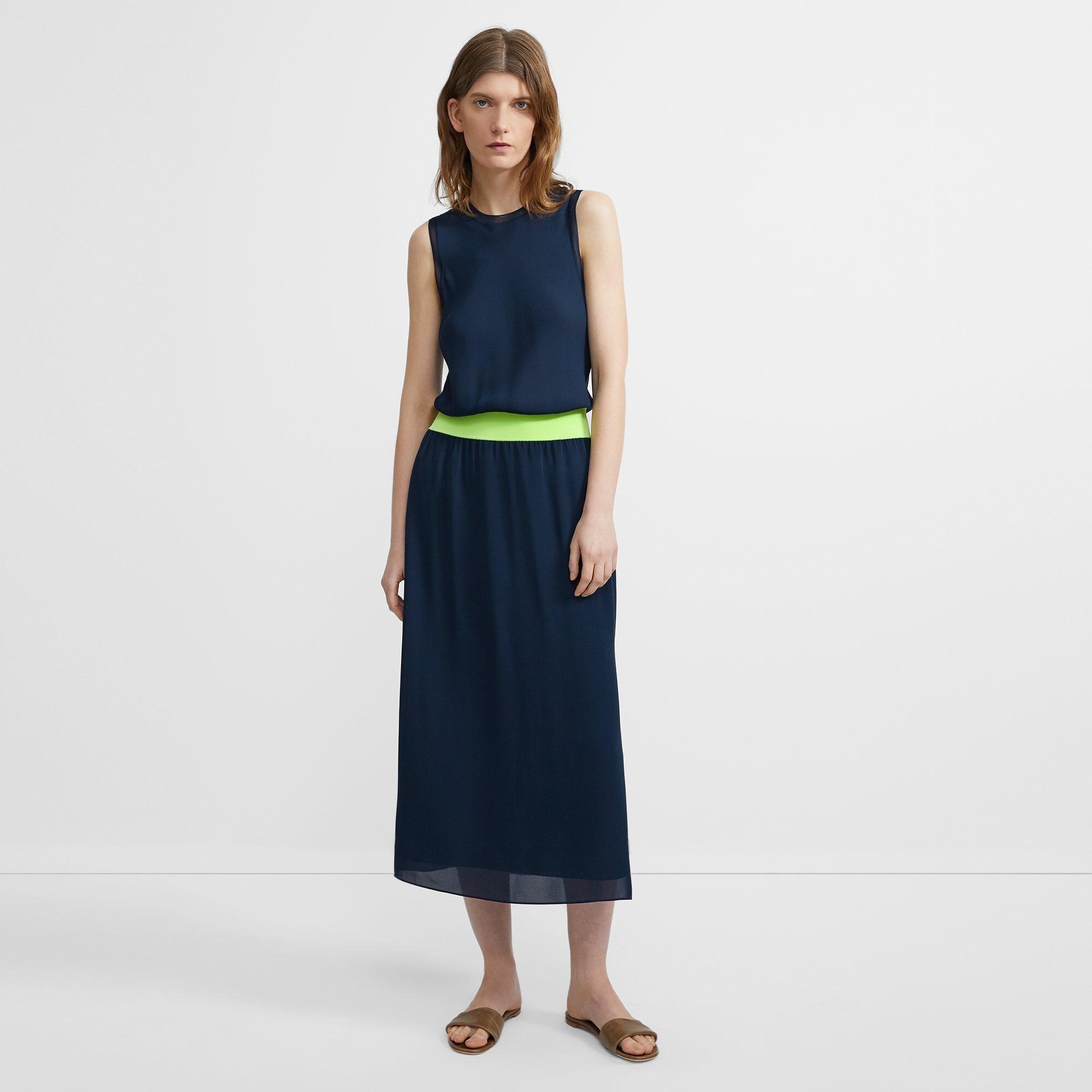 Midi Dress in Neon Silk Combo