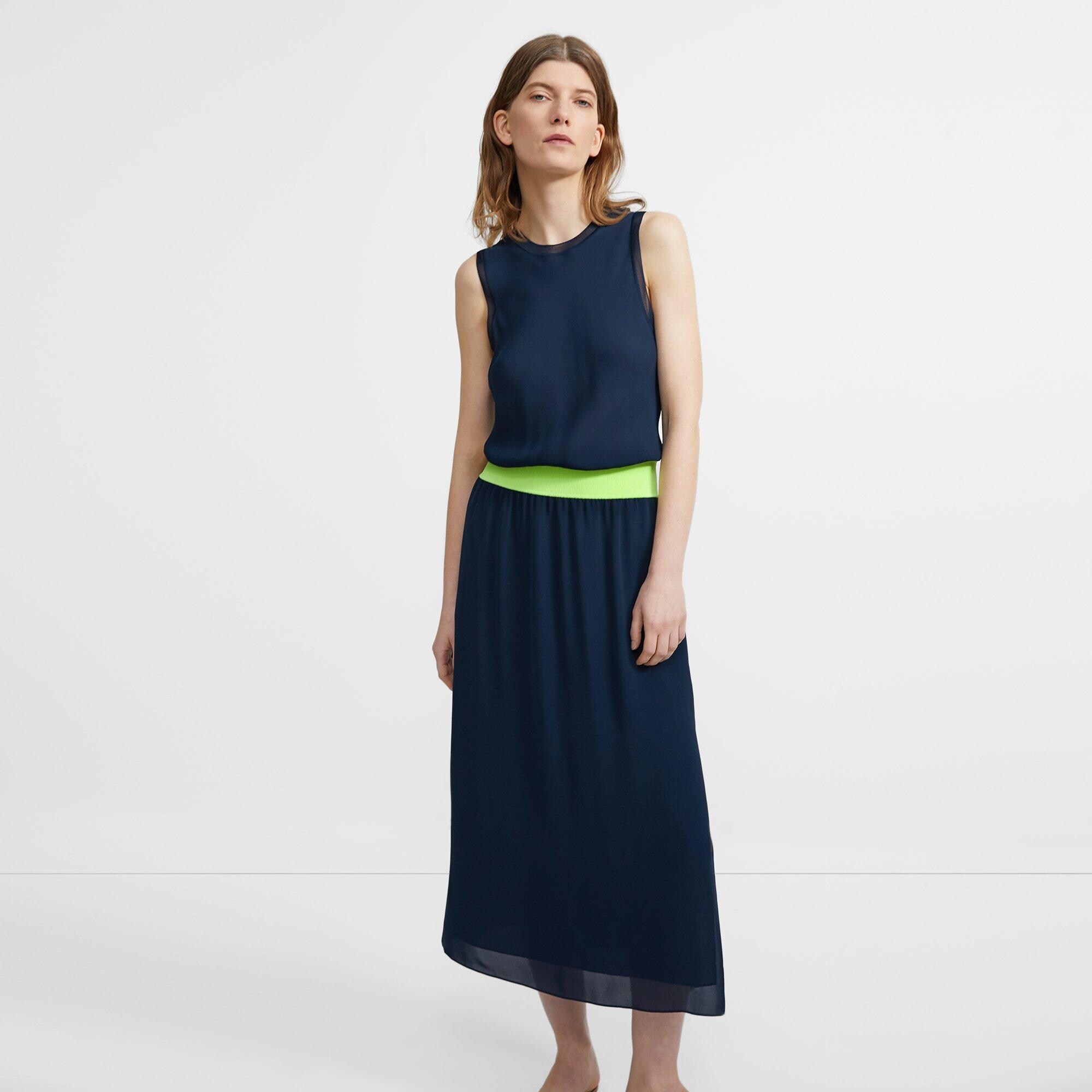 Midi Dress in Neon Silk Combo