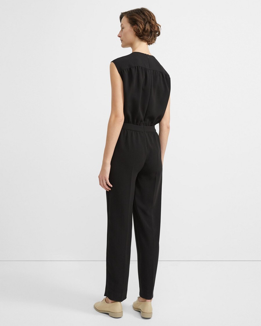 Theory Official Site | Shirred Jumpsuit in Classic Crepe Theory Official Site | Shirred Jumpsuit in Classic Crepe