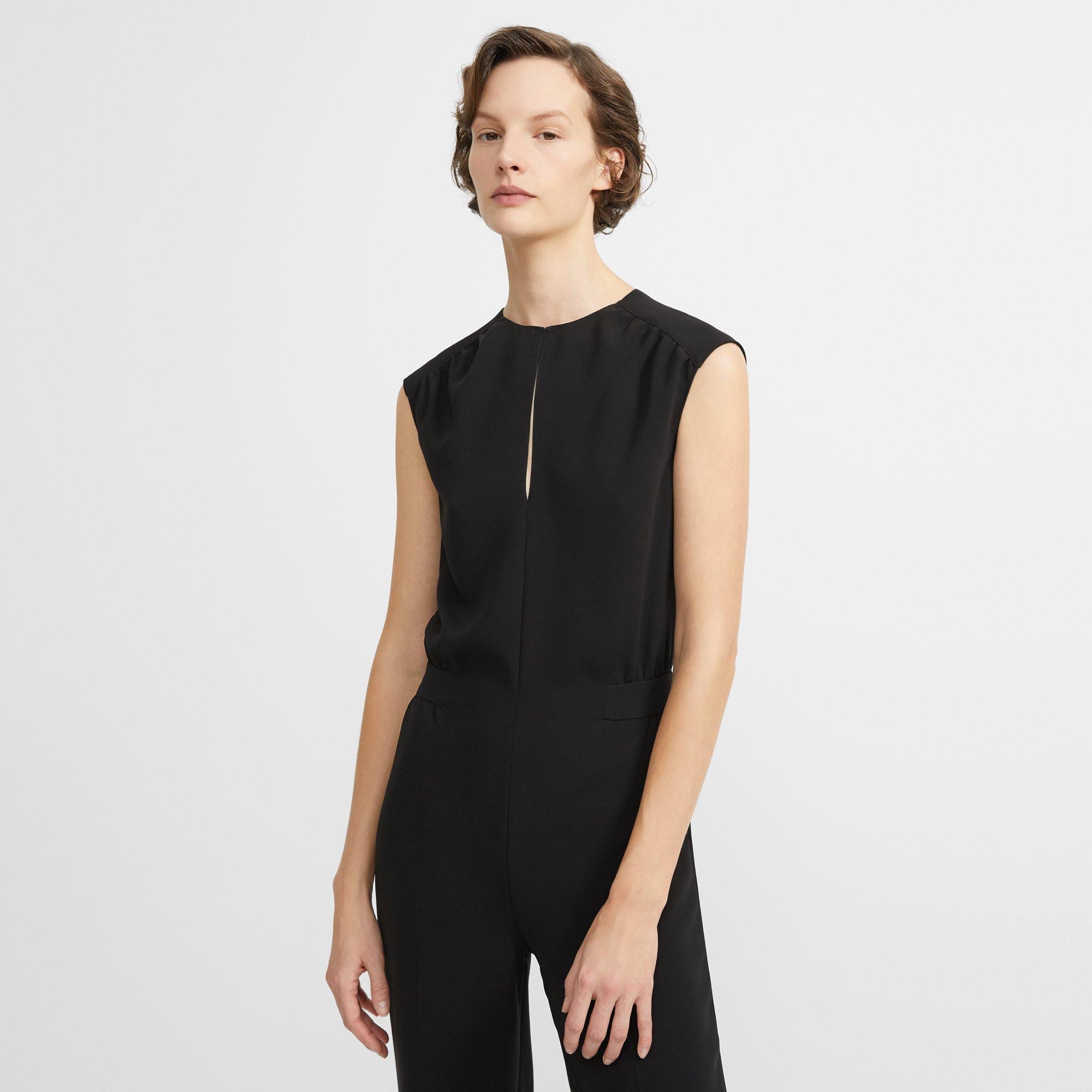 Shirred Jumpsuit in Classic Crepe