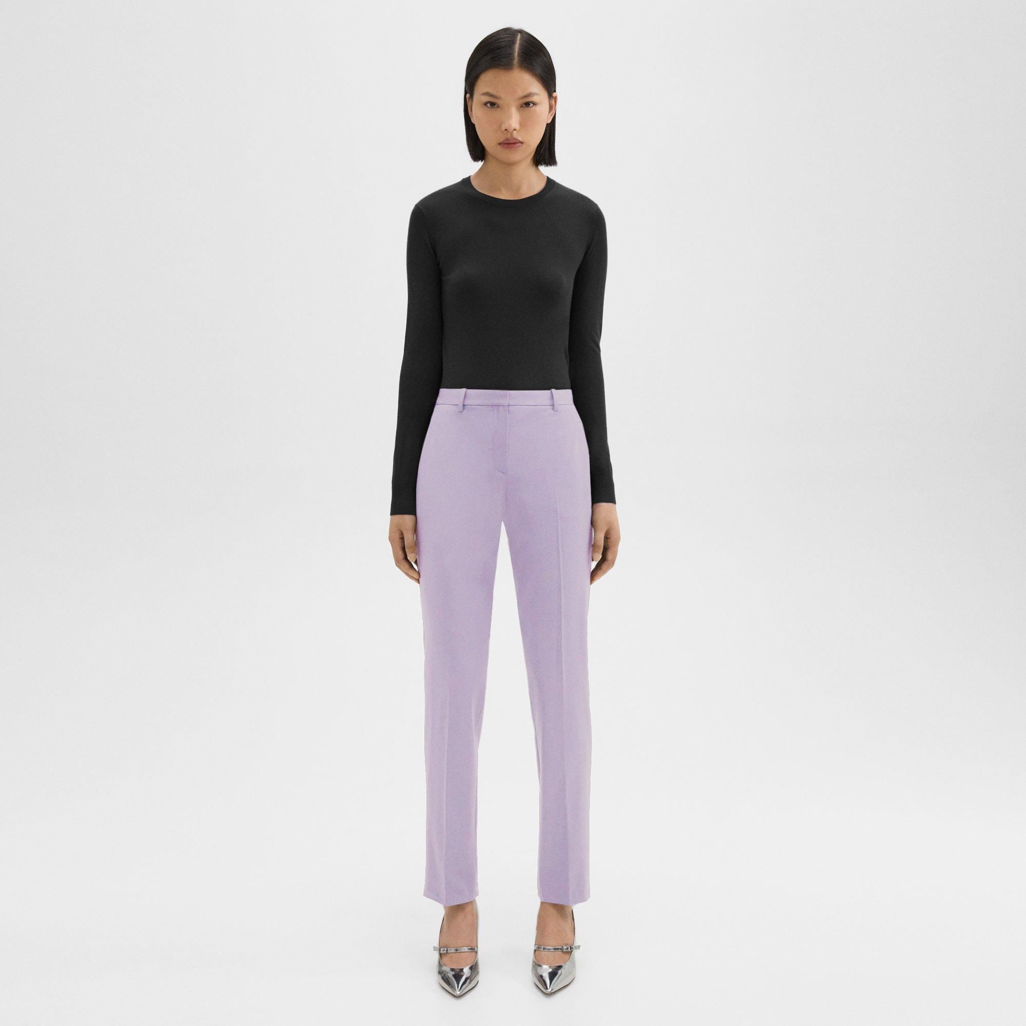 NWT. Zara Purple Satin Full Length High-Waisted Trousers/Pants