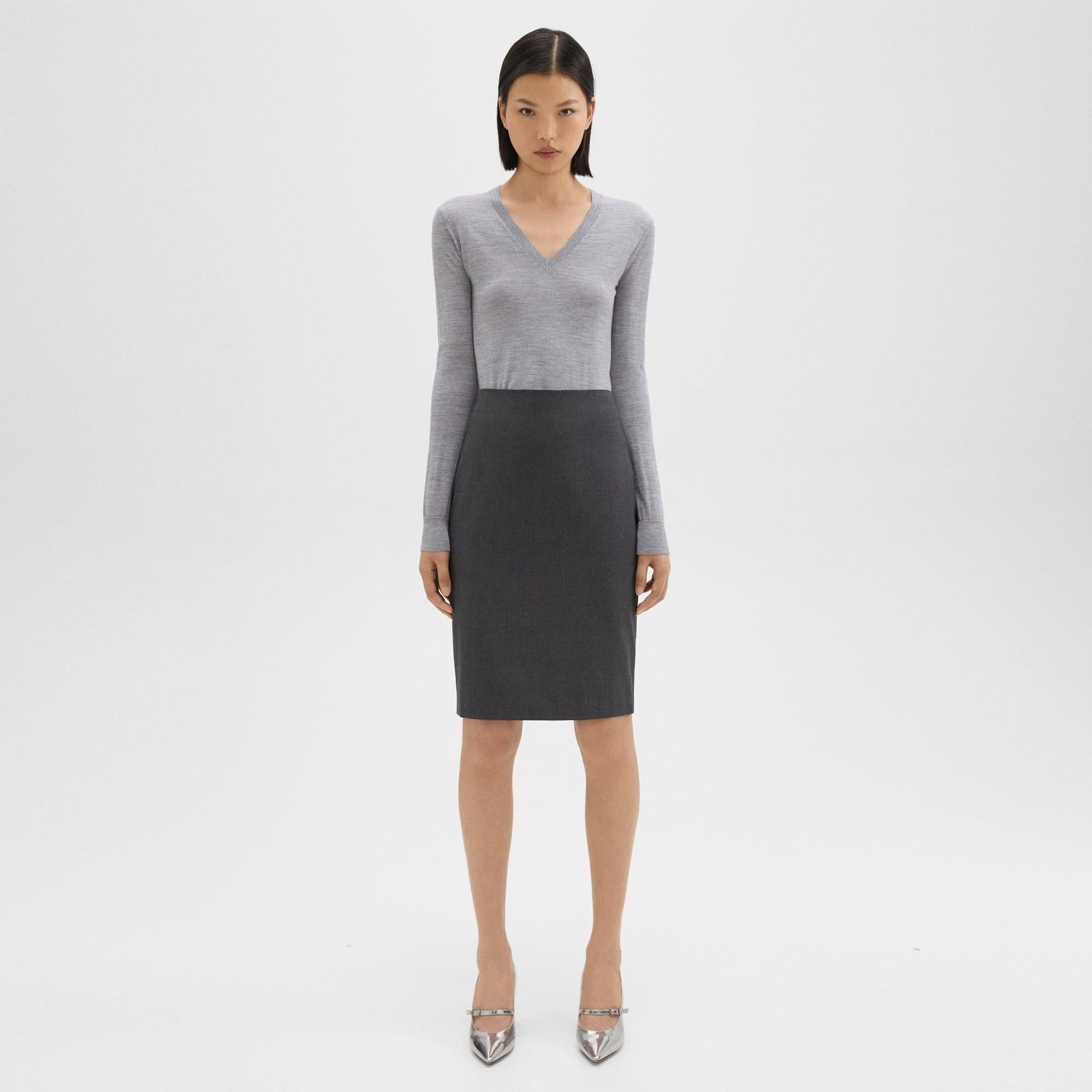 Black Good Wool Pencil Skirt | Theory