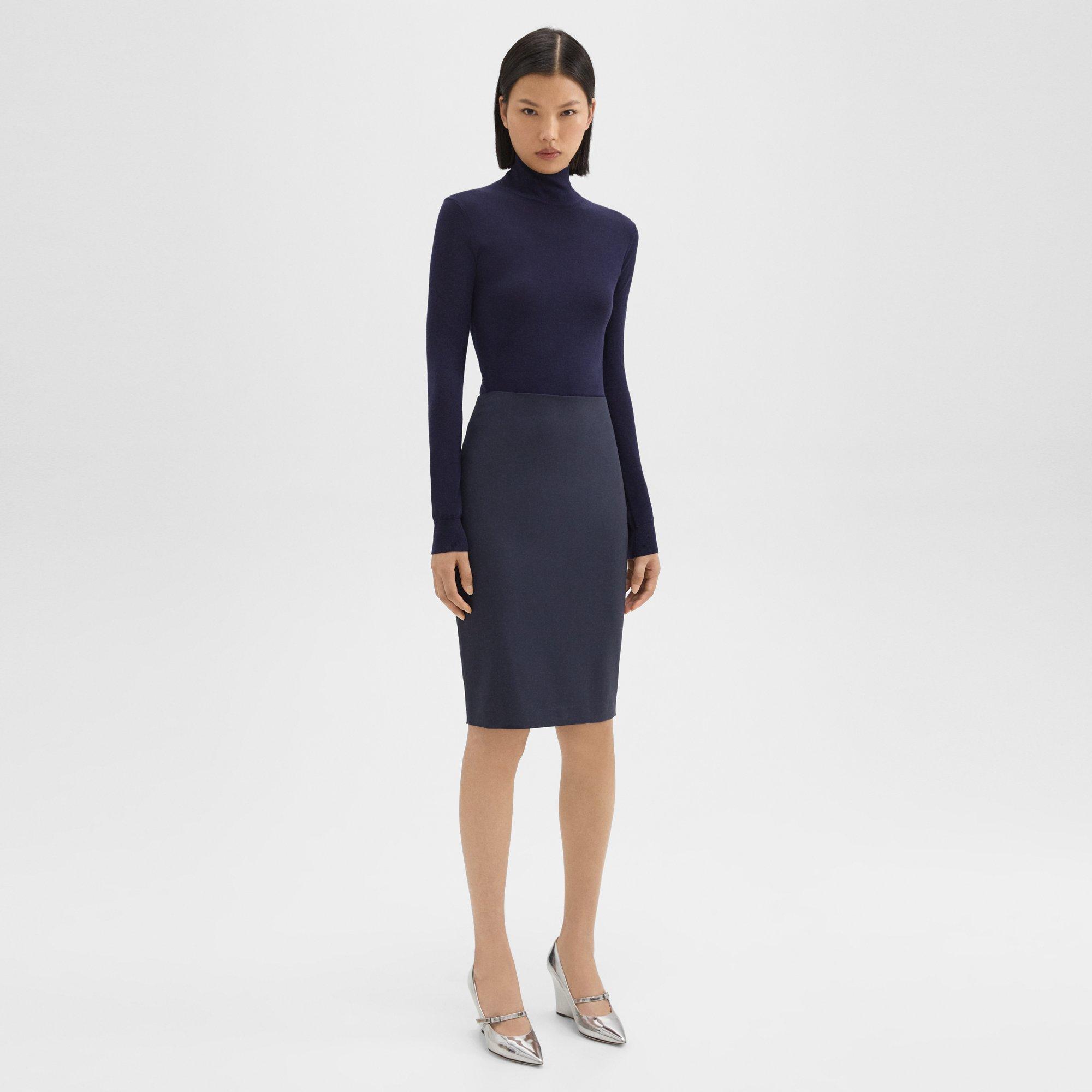 Blue Good Wool Pencil Skirt | Theory