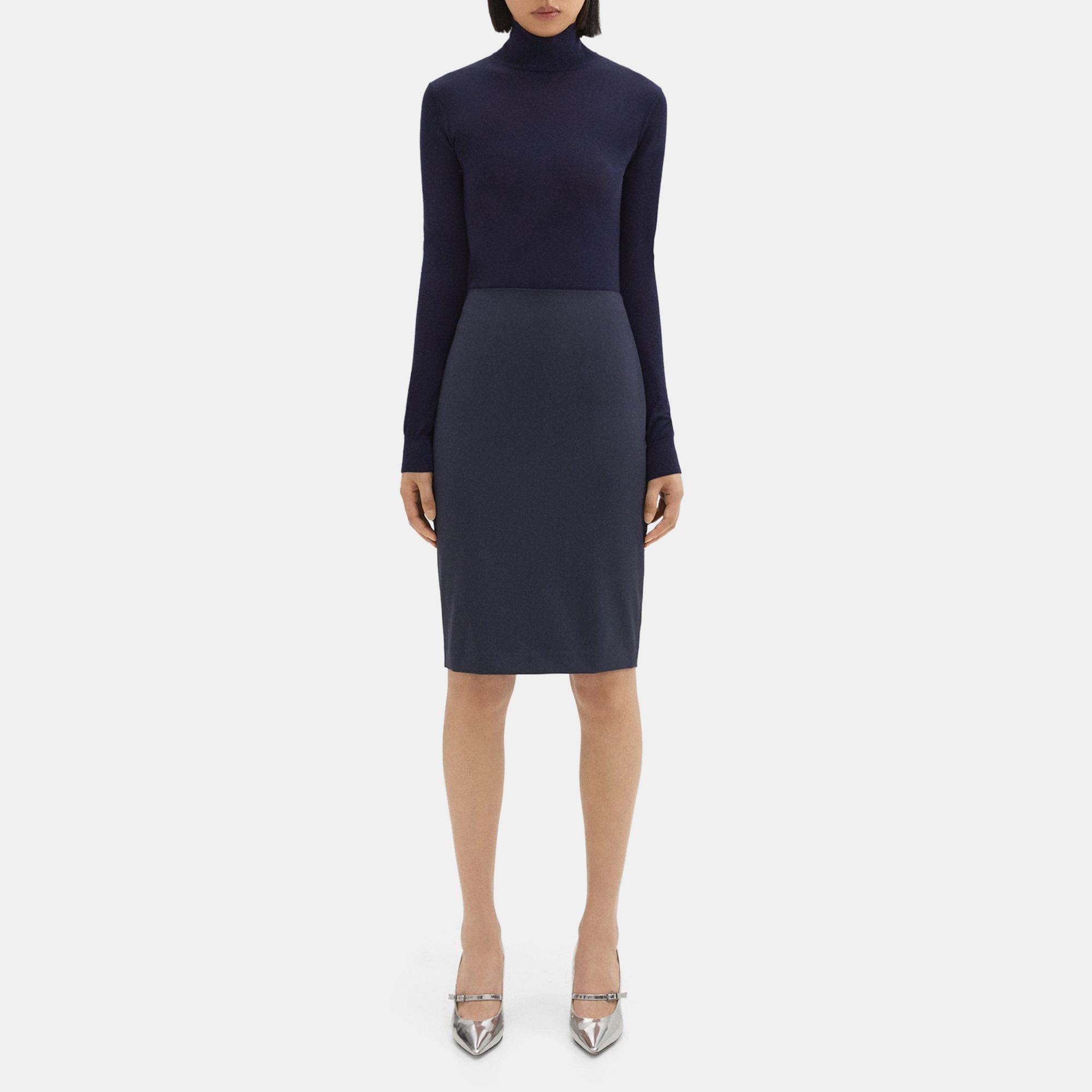 Blue Good Wool Pencil Skirt | Theory