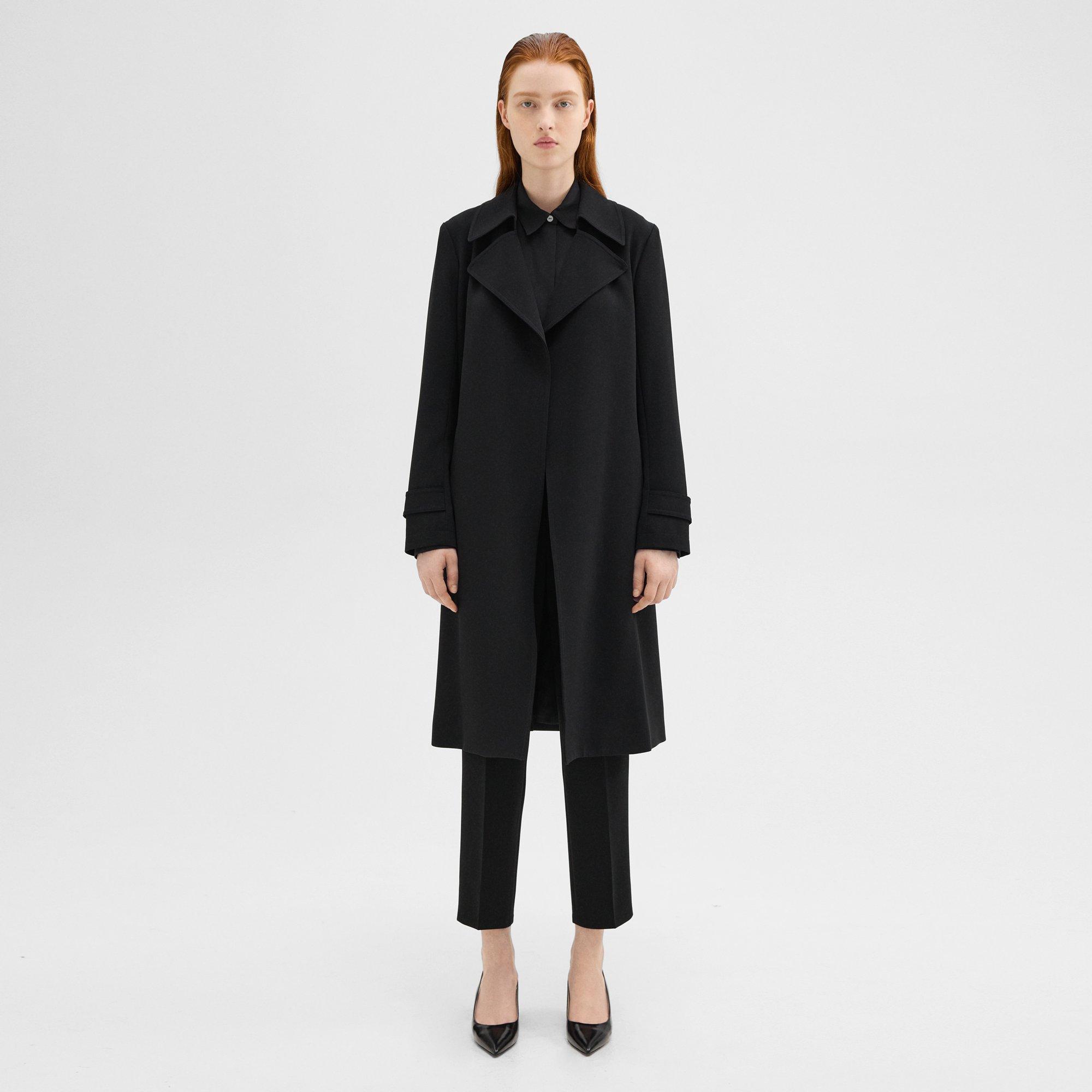 Black Admiral Crepe Oaklane Trench Coat | Theory
