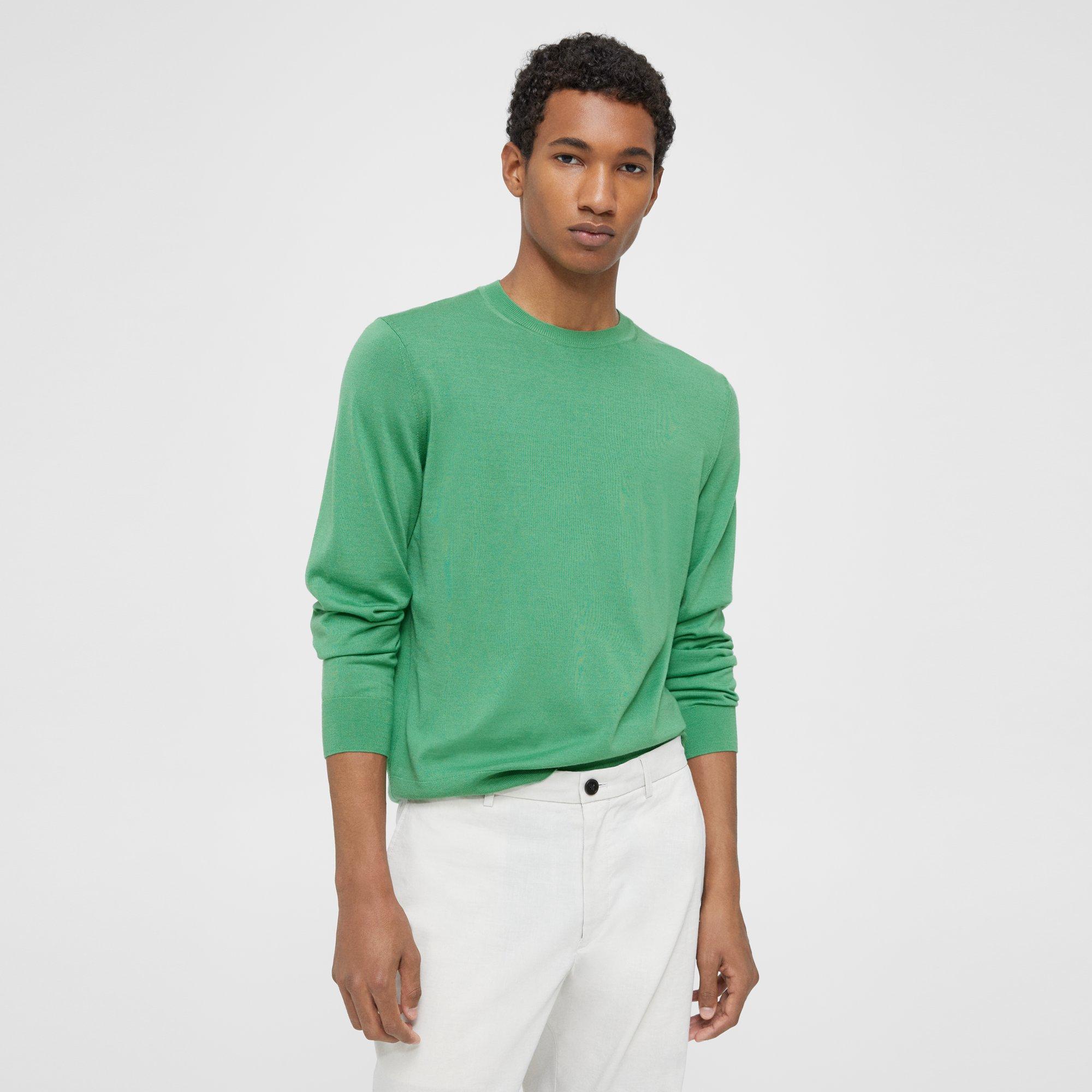 Green Regal Wool Crewneck Sweater | Theory