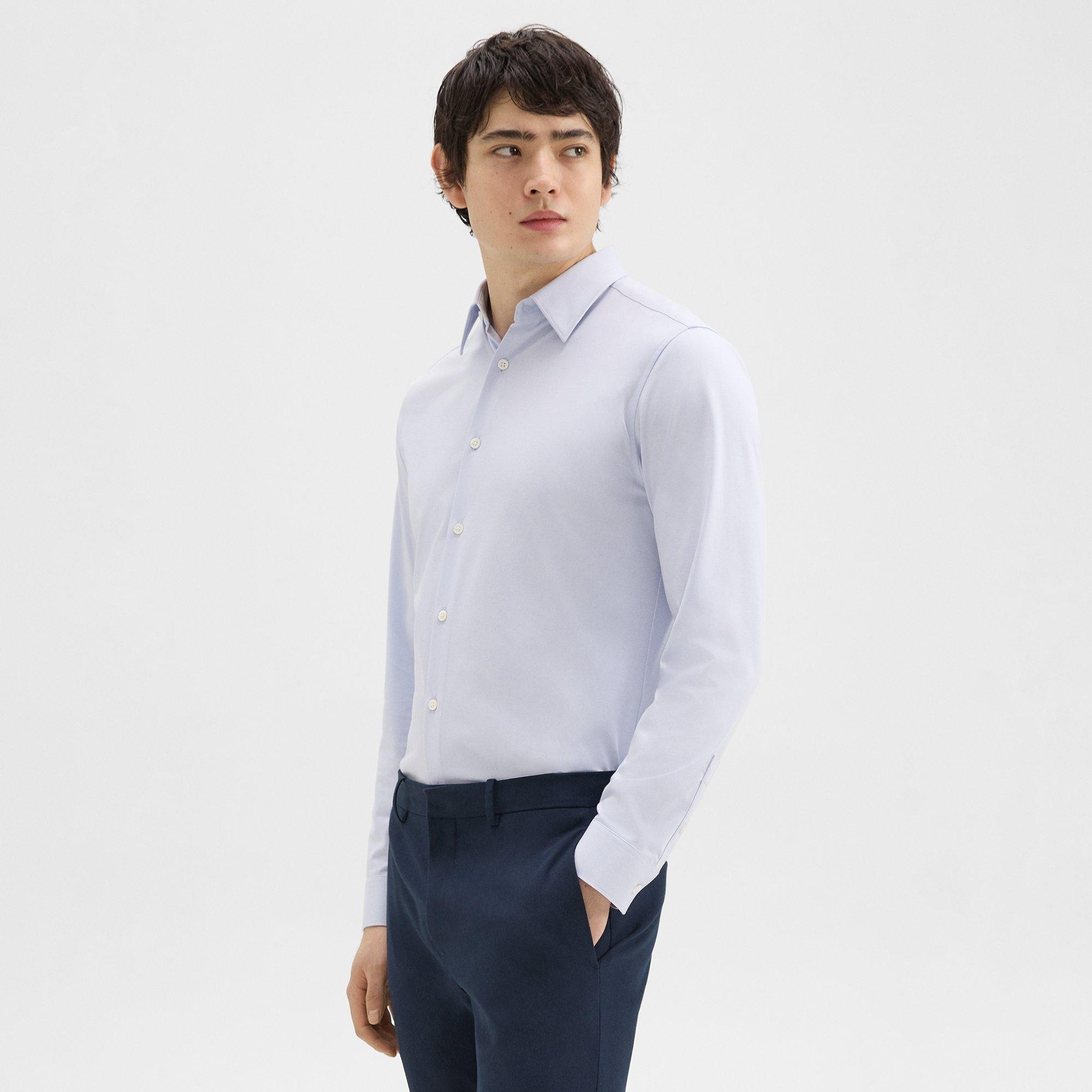 Blue Structure Knit Tailored Shirt | Theory