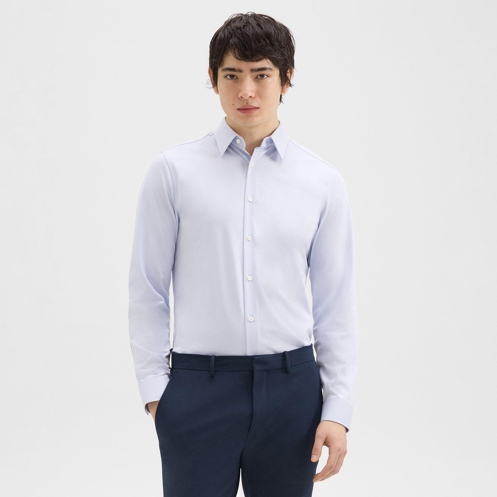 Blue Structure Knit Tailored Shirt | Theory