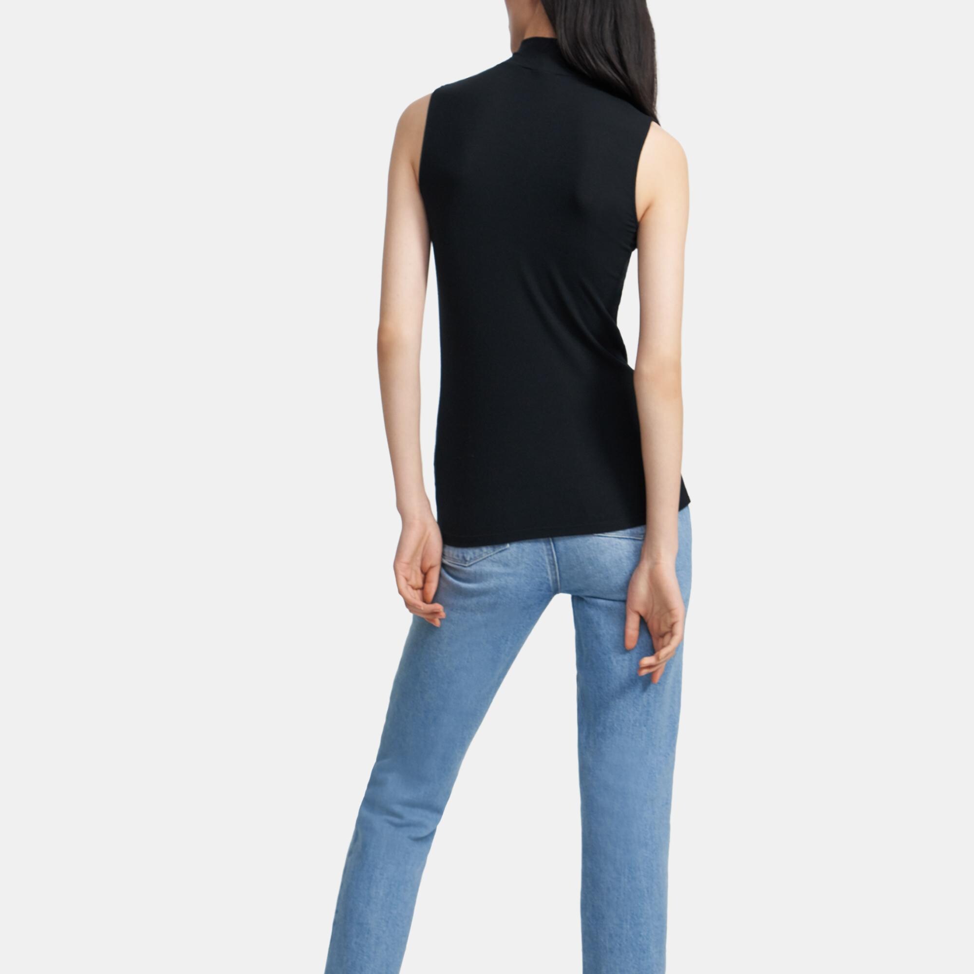 Sleeveless Turtleneck in Ribbed Viscose