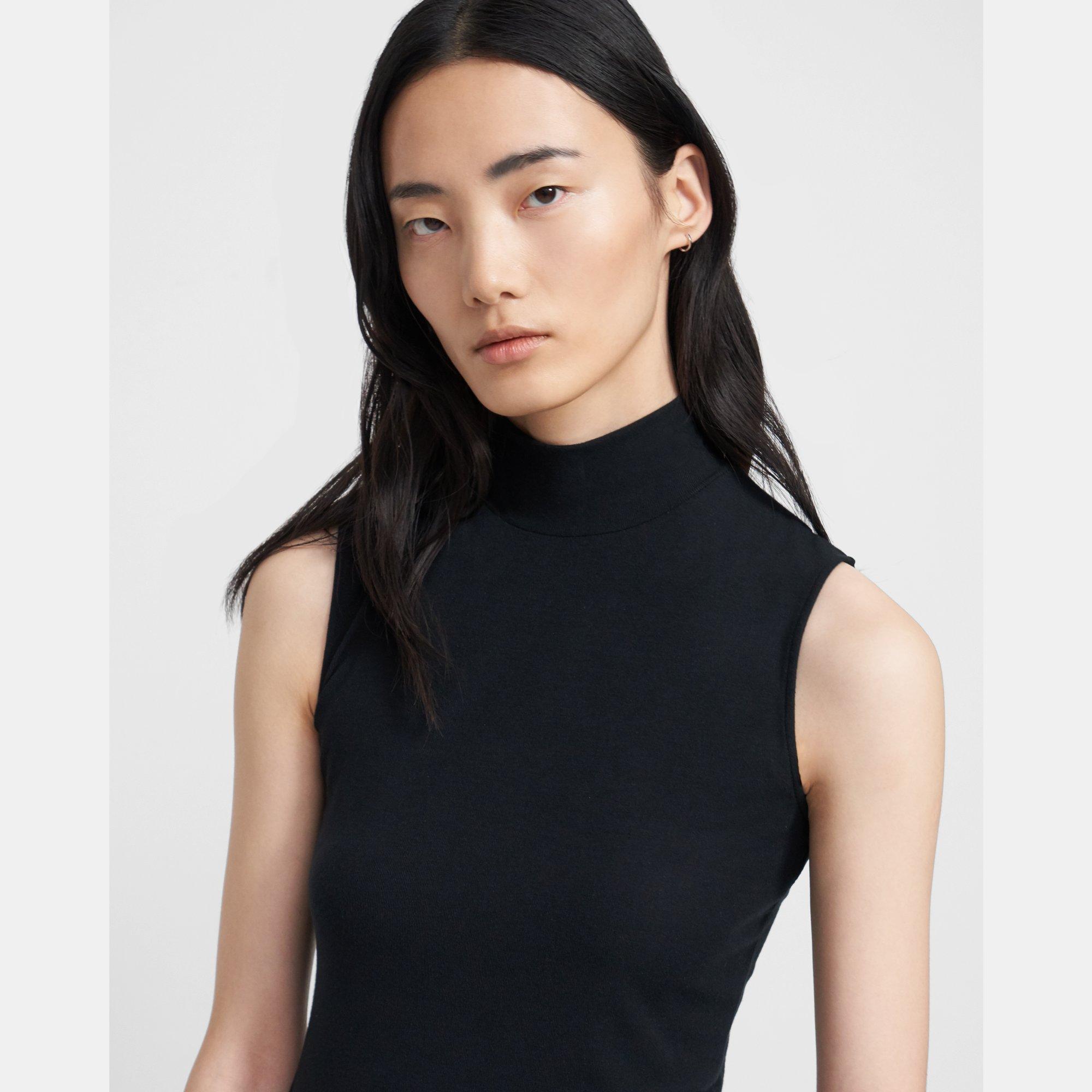 Sleeveless Turtleneck in Ribbed Viscose