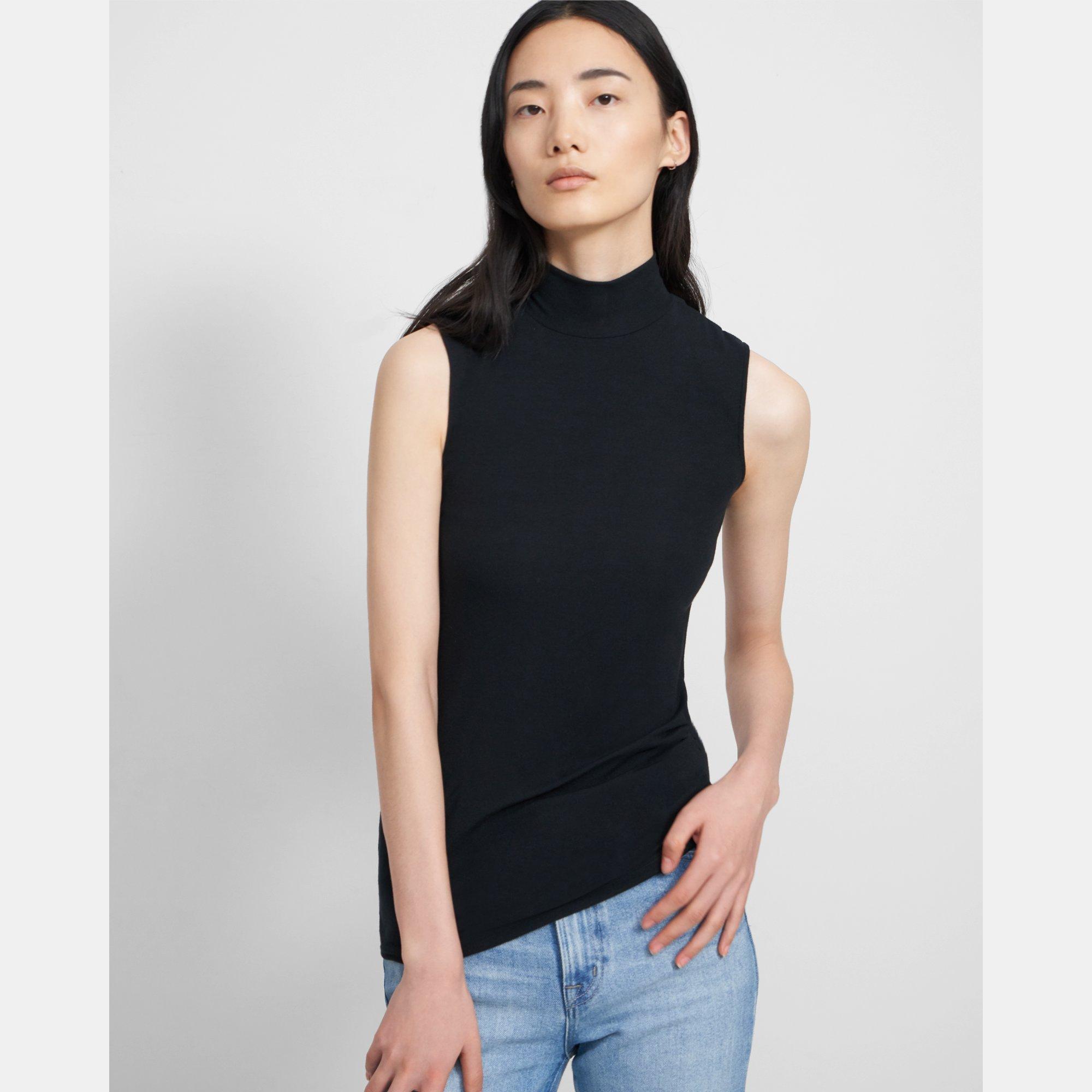 Sleeveless Turtleneck in Ribbed Viscose