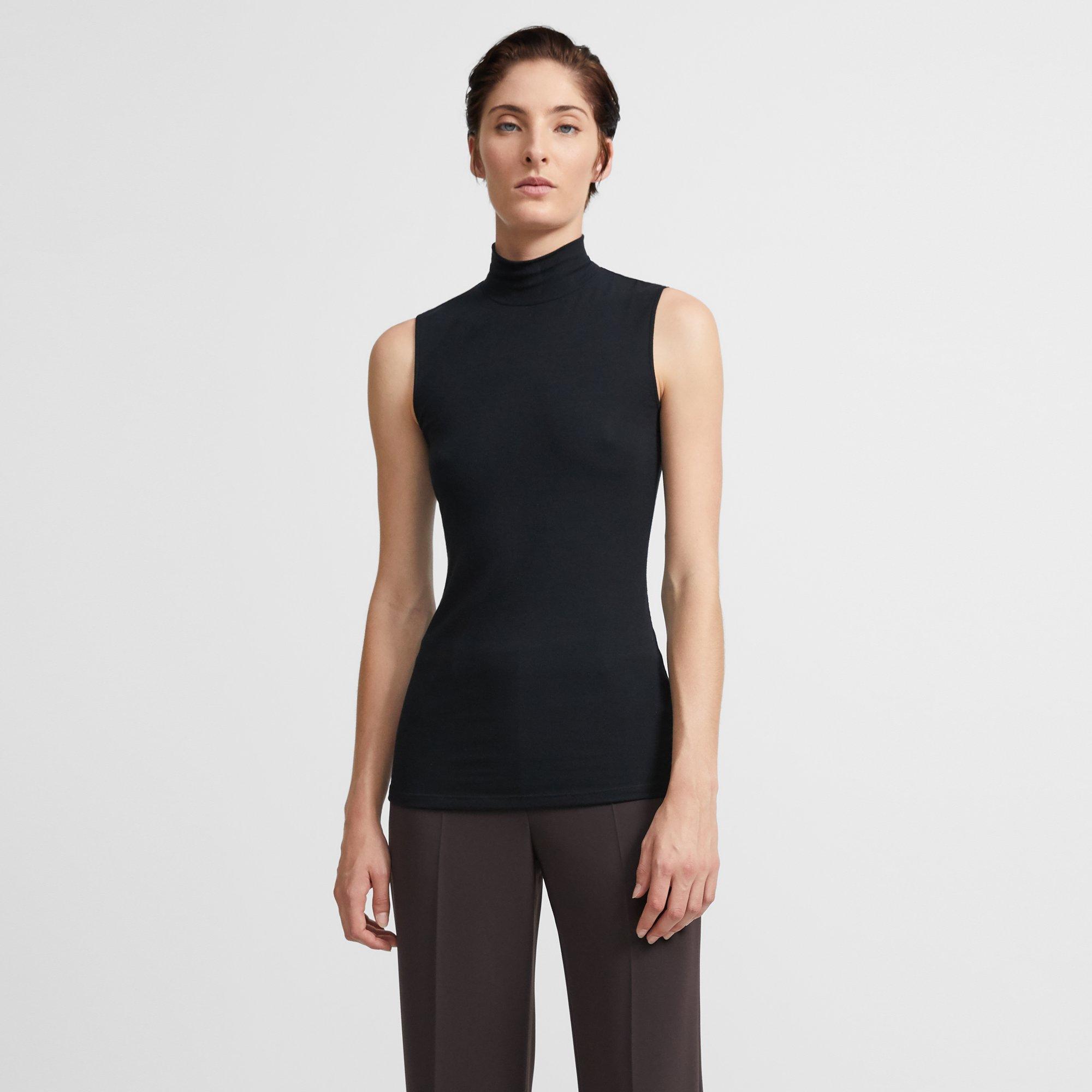 Sleeveless Turtleneck in Ribbed Viscose