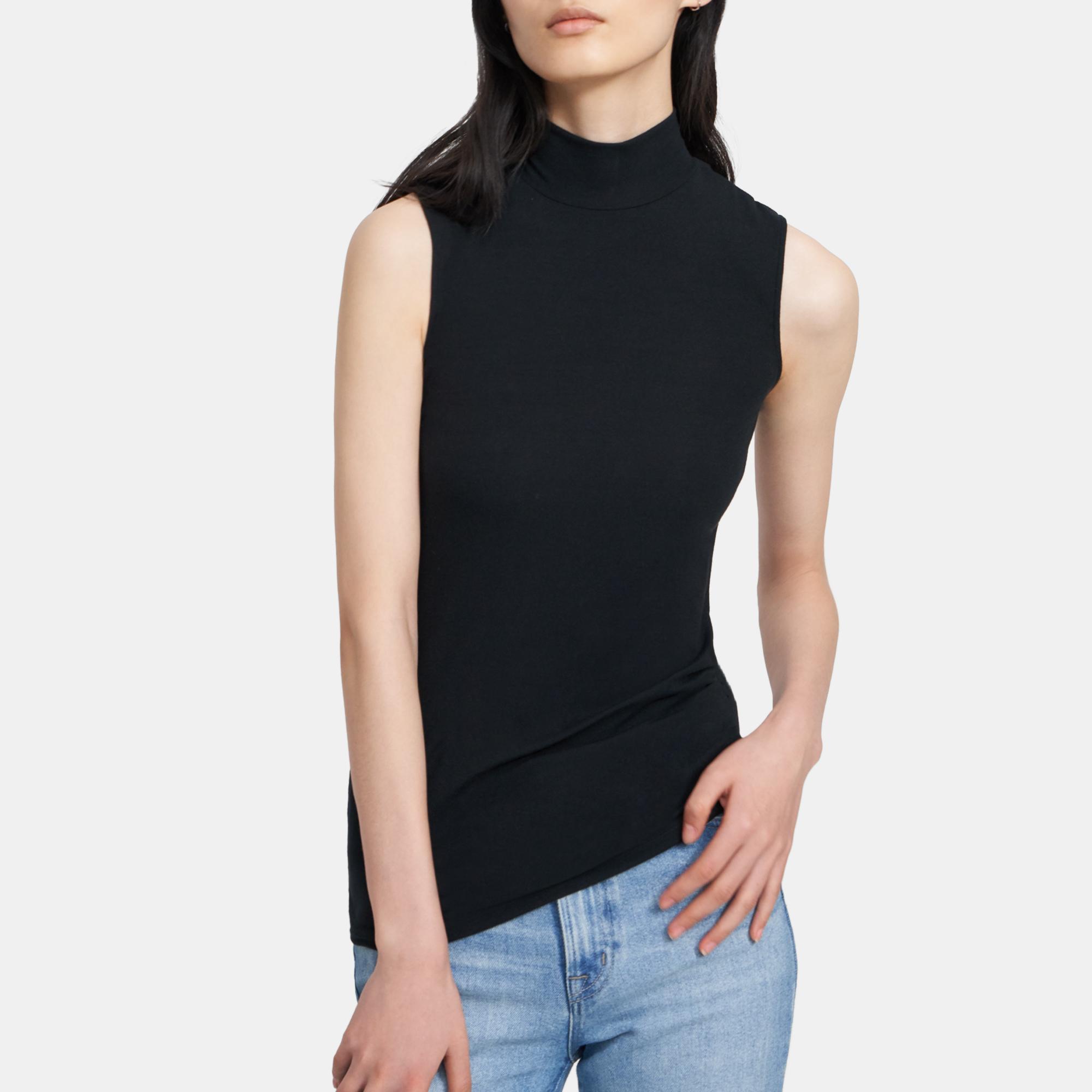 Sleeveless Turtleneck in Ribbed Viscose